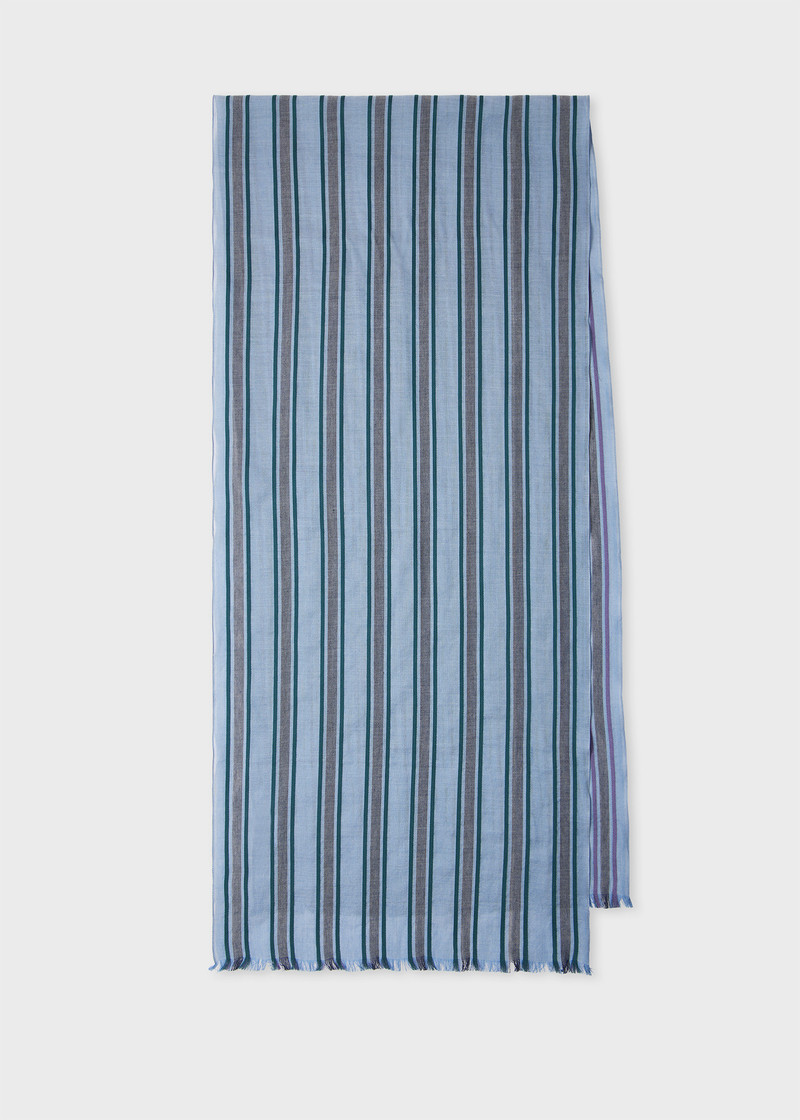 Blue Cotton-Blend Stripe Scarf 1