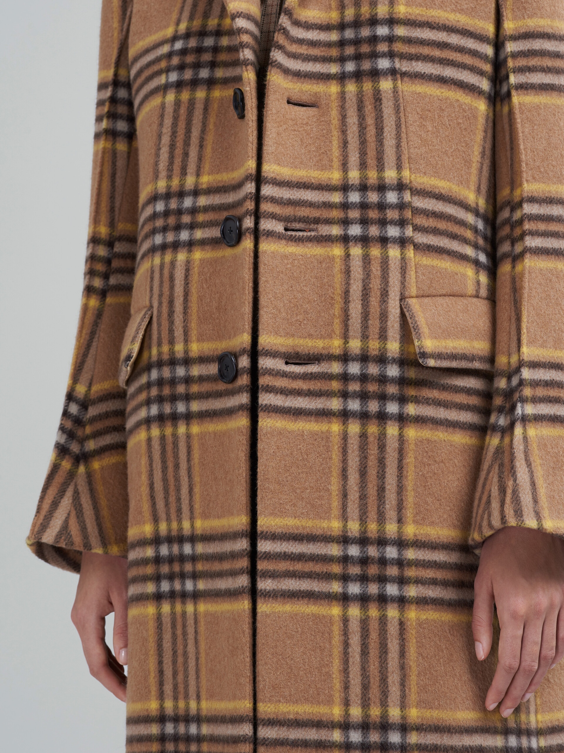 FRINGED WOOL CHECK COAT - 5