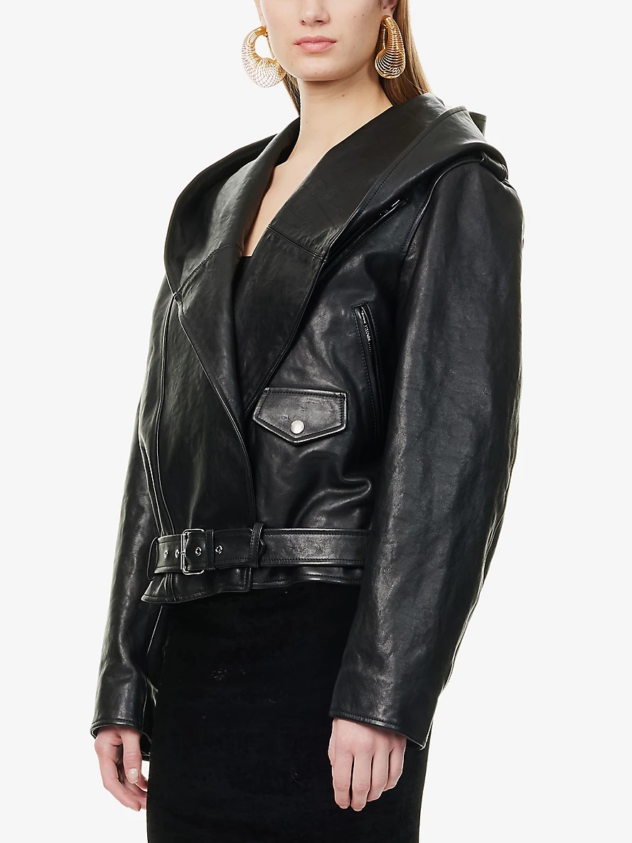 ALAIA LEATHER HOODED JACKET レザー ジャケット AA9V0428L008A ALAÏA BLACK LEATHER HOODED BIKER JACKET |ALAÏA US