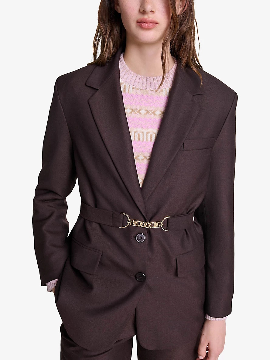 Chain-embellished slim-fit stretch-woven blazer - 3