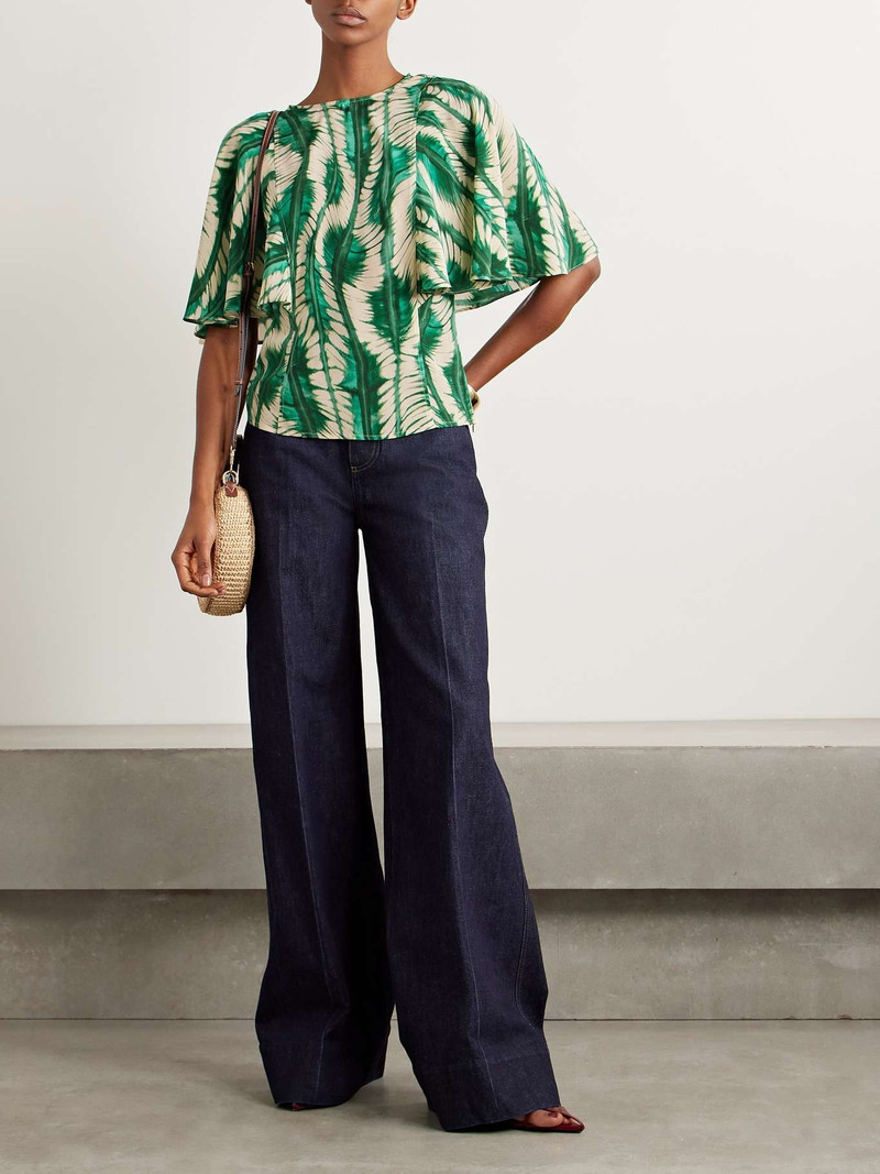ULLA JOHNSON Ada printed silk top Green outlook