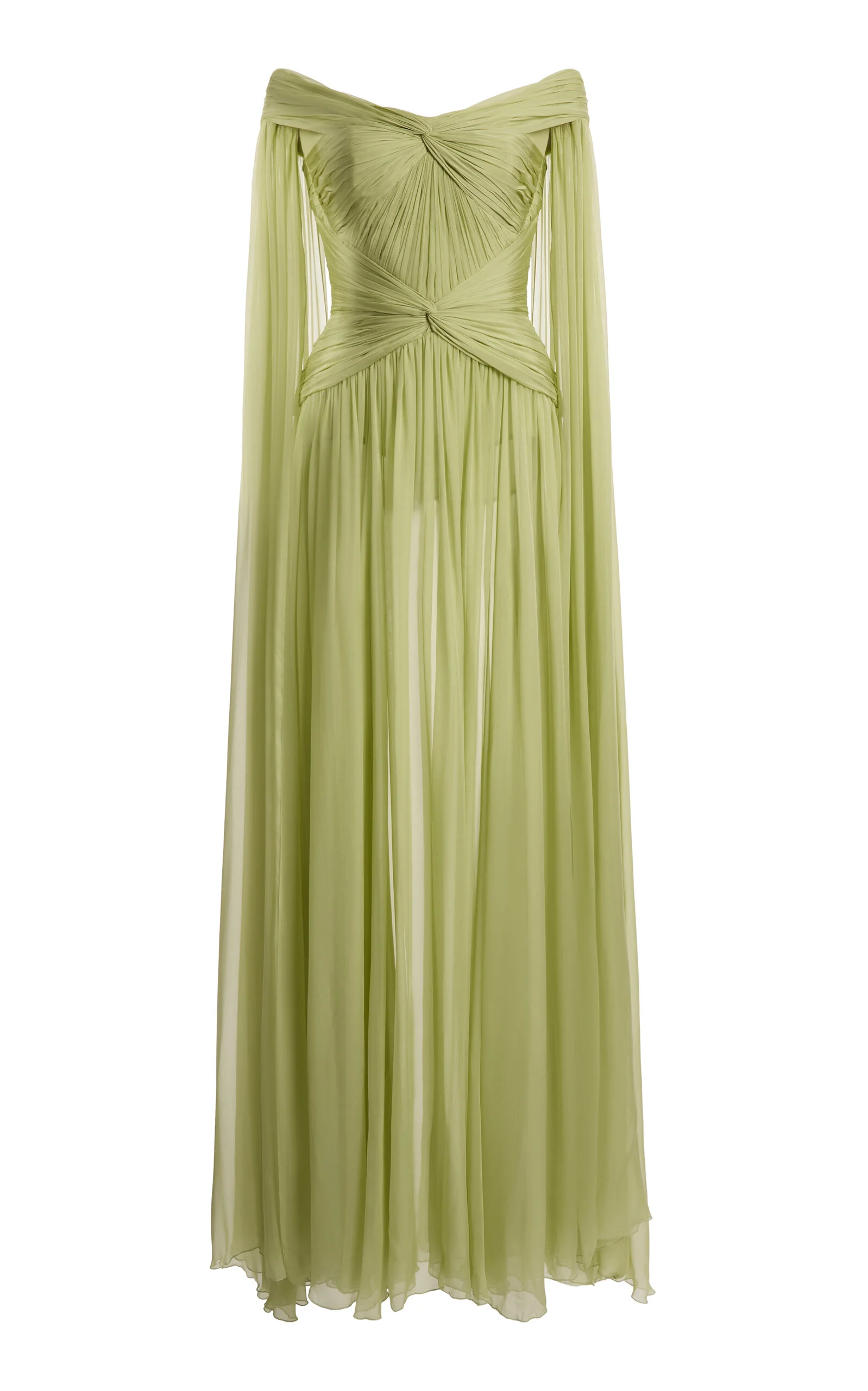 Chiffon Off-Shoulder Draped Long Dress green - 1