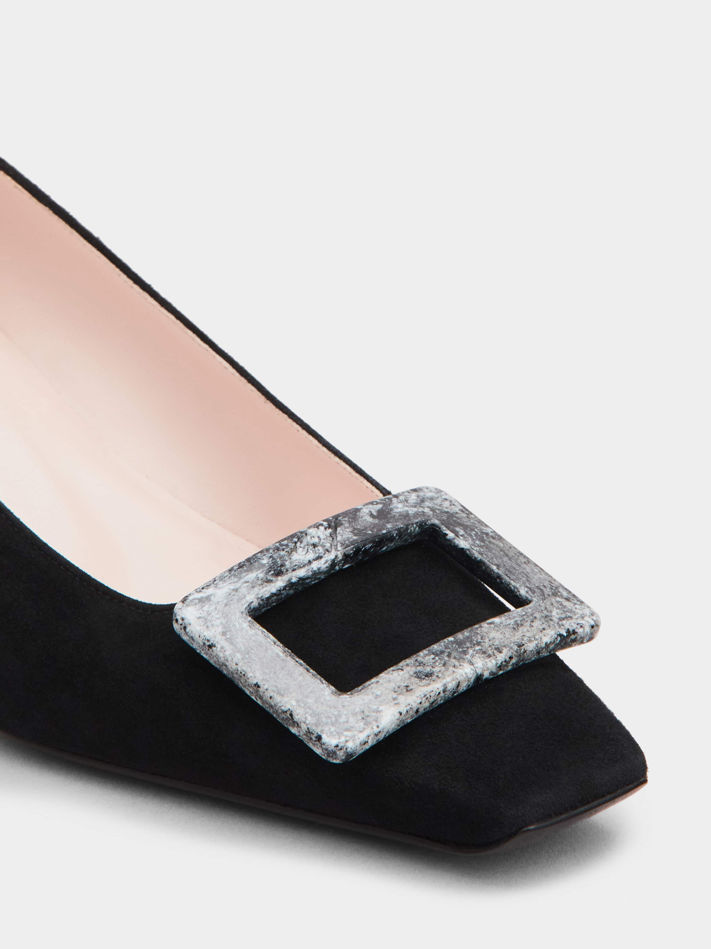 Belle Vivier Stone Buckle Pumps in Suede - 3