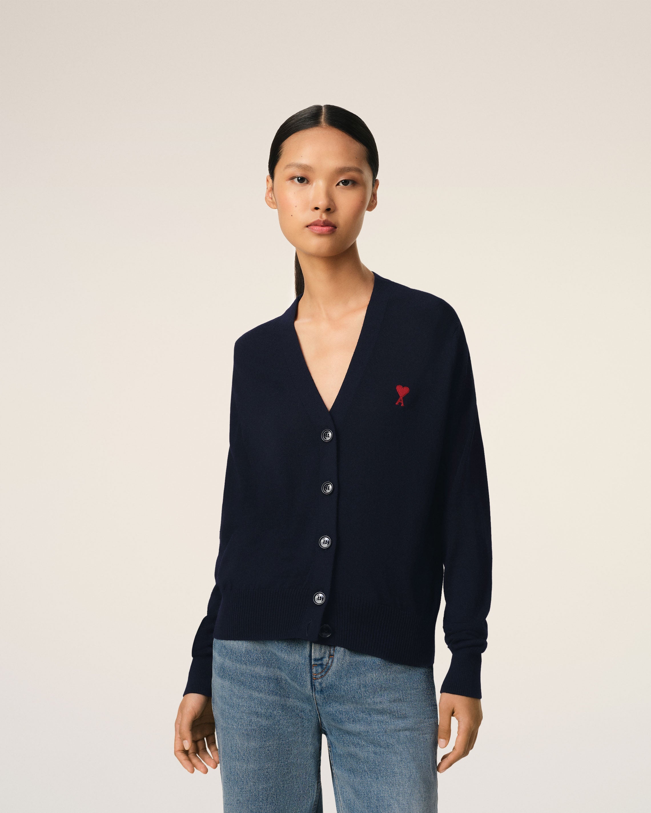 NAVY WOOL AMI DE COEUR CARDIGAN - 3