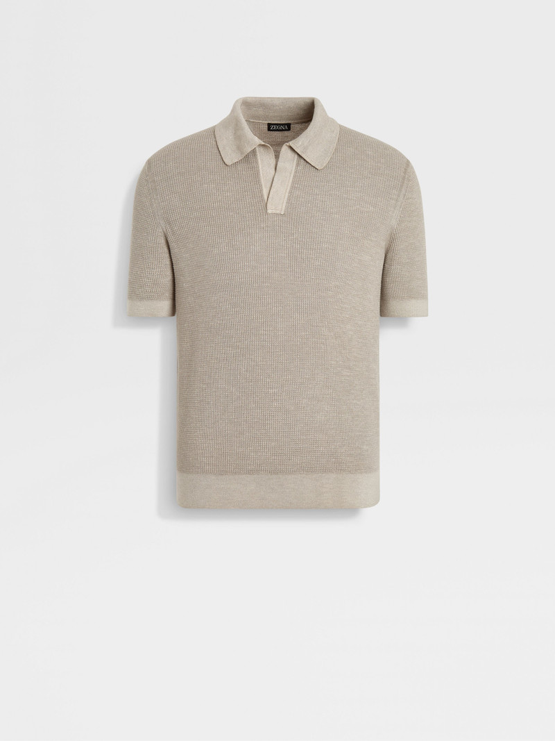 ZEGNA LIGHT TAUPE MÉLANGE SILK CASHMERE AND LINEN POLO SHIRT outlook