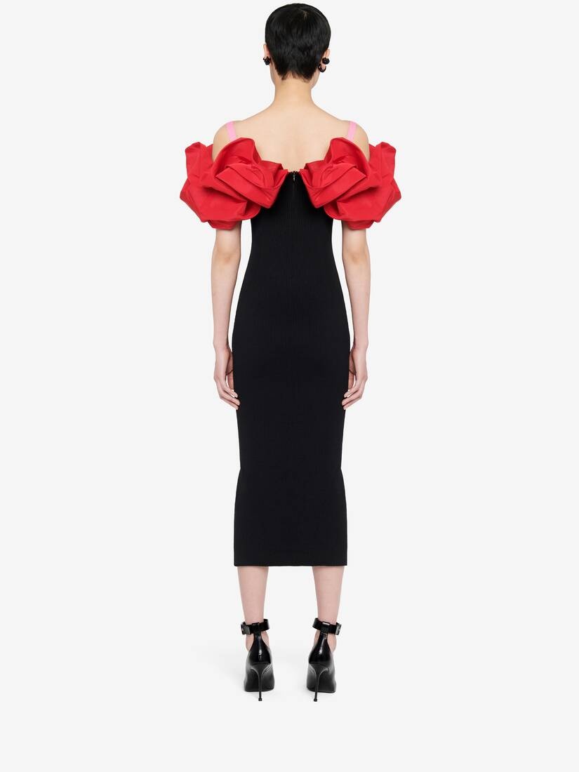 Women's Hybrid Ruffled Pencil Dress in Black/red/pink - 4