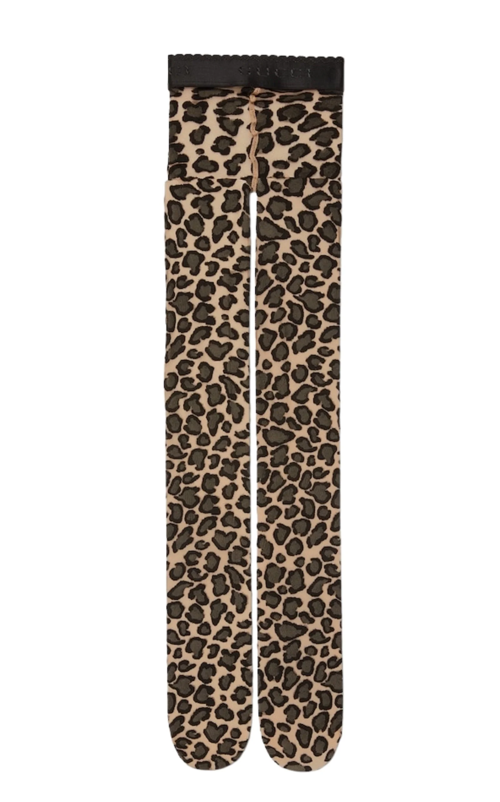 Stretch Knit Leopard Print Tights In Beige - 1