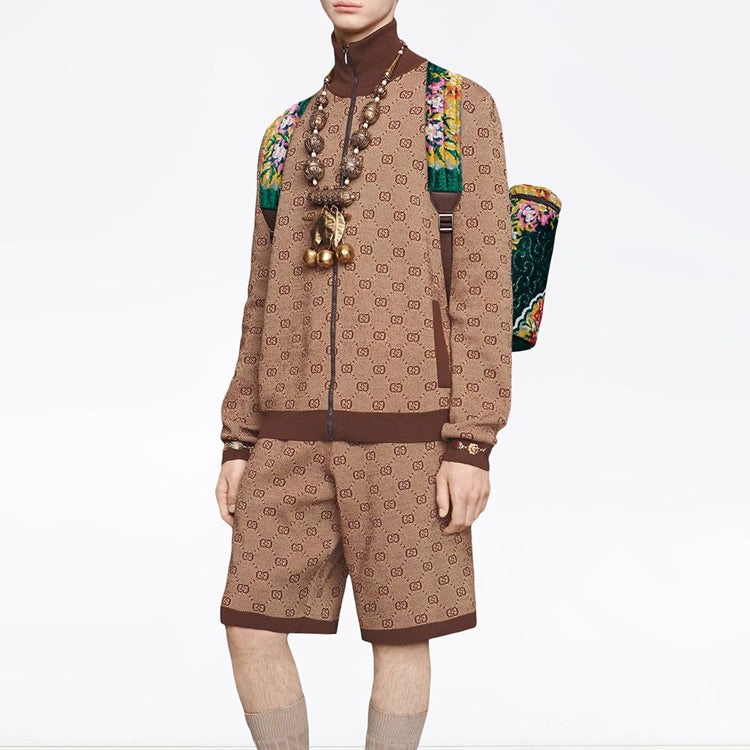 Gucci Jacquard Knit Pilot Jacket Coat Male Brown 572636-XKAKV-2094 - 4