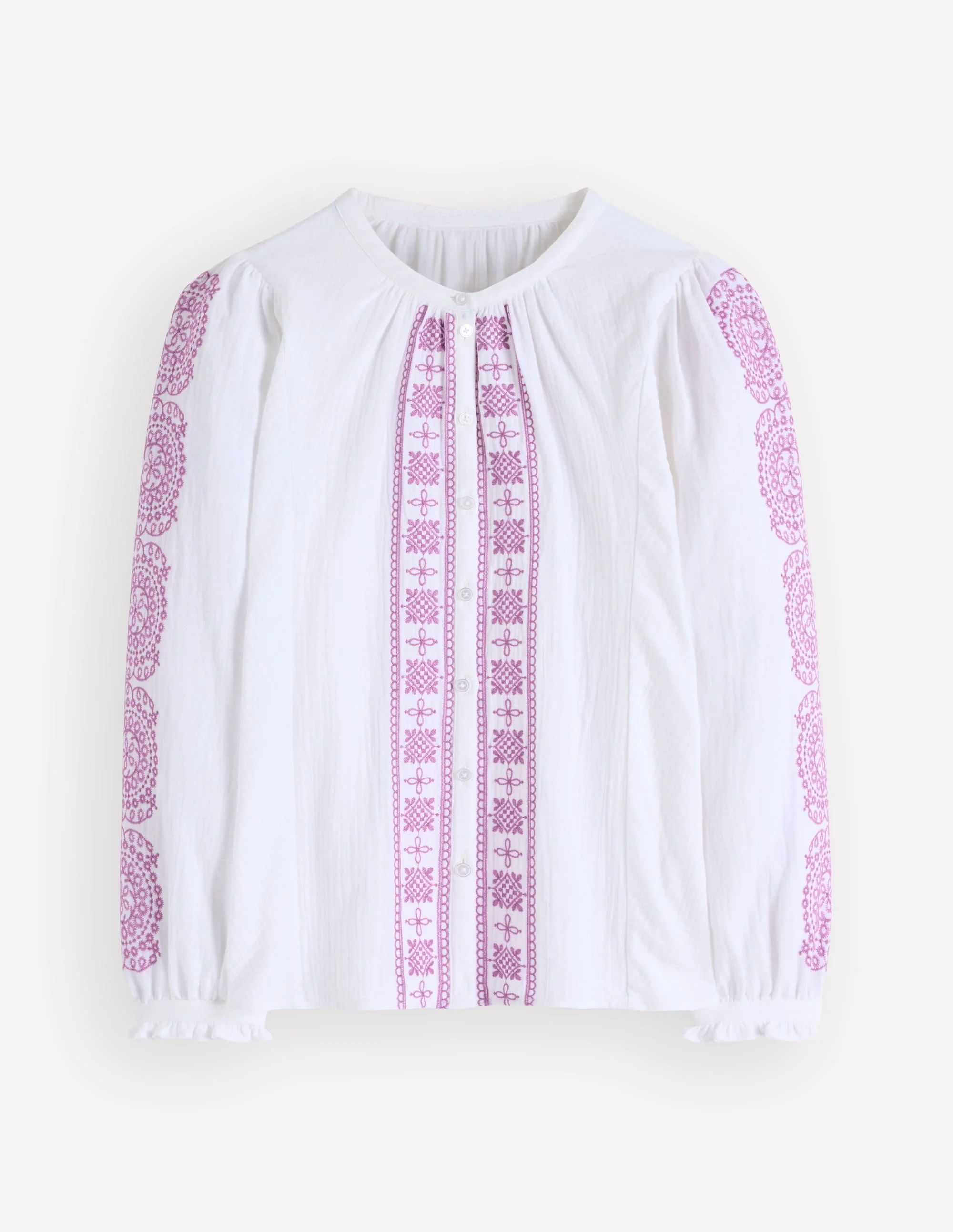 Dolman Double Cloth Top-White Embroidery - 1