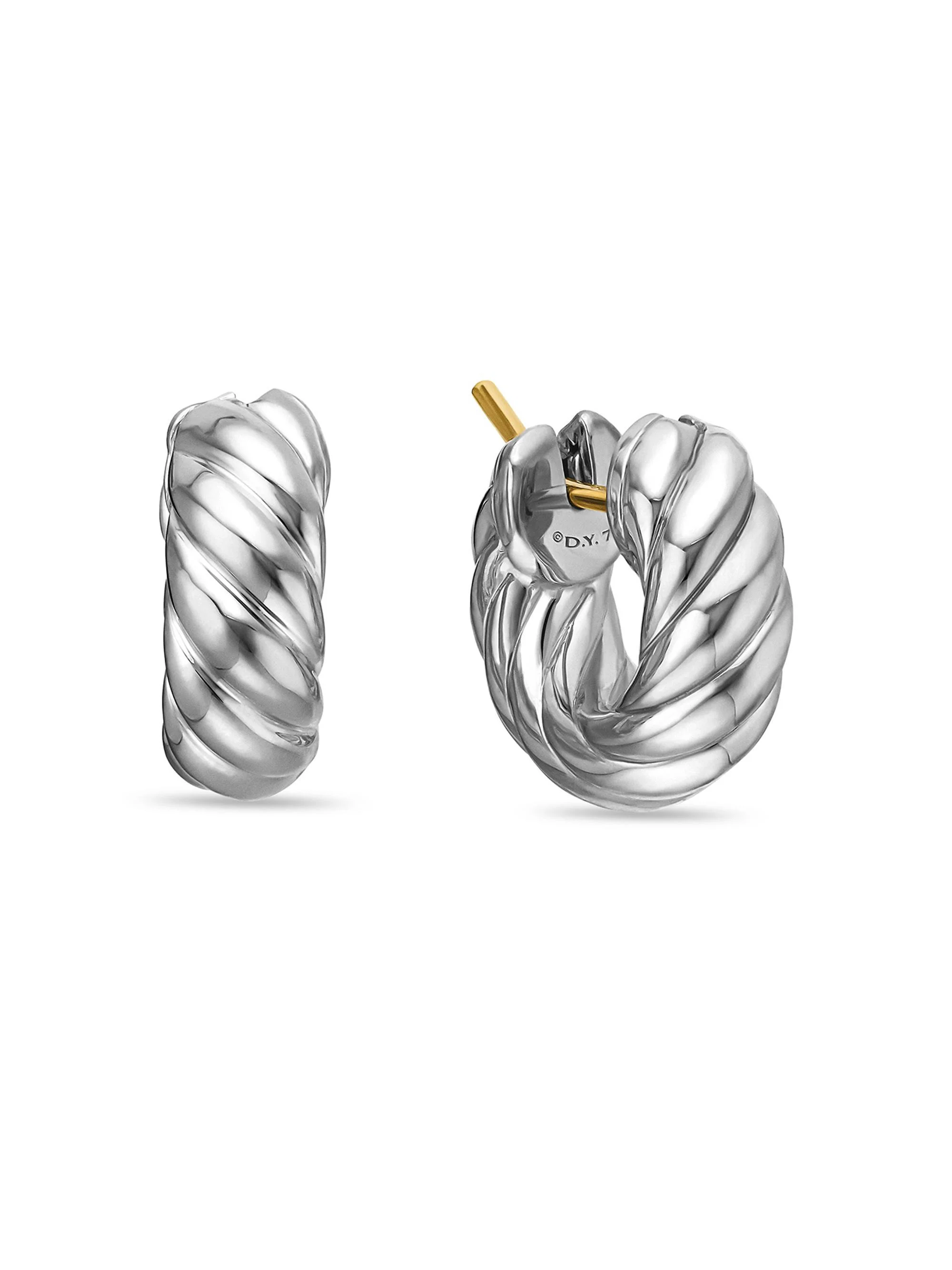 Women's Sculpted Cable Hoop Earrings in Sterling Silver, 14.4MM - Silver - 1