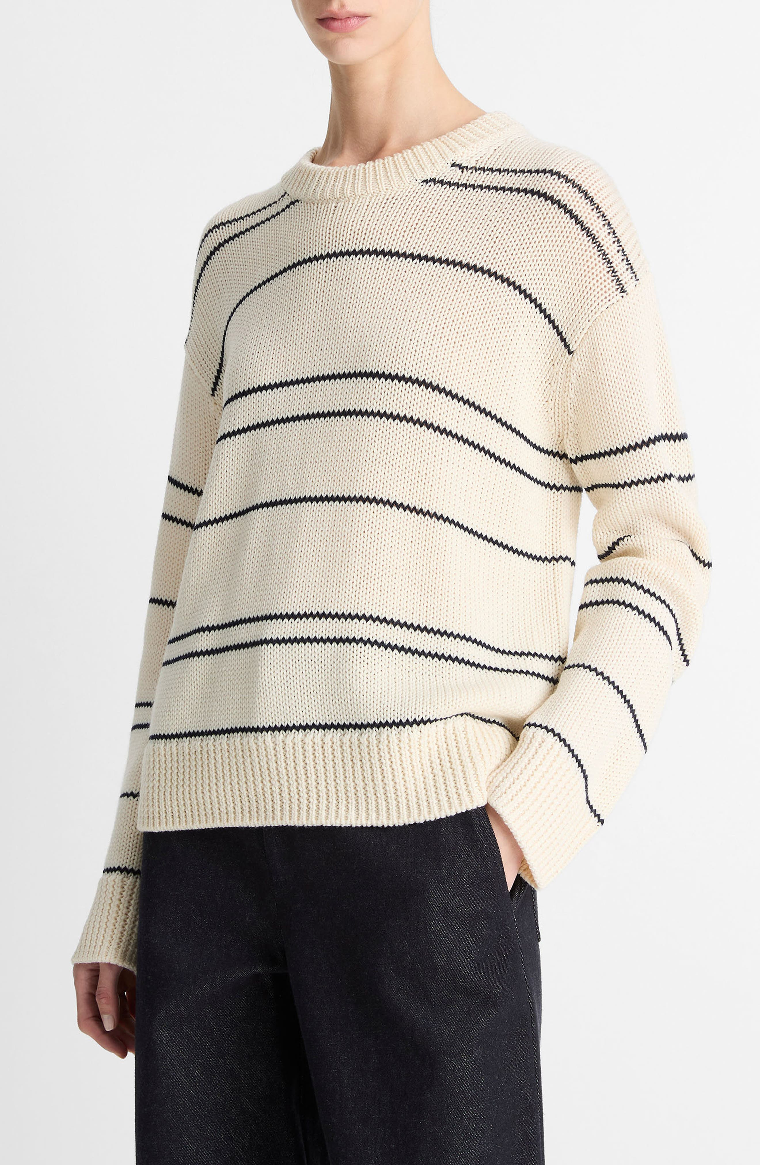Vince Variegated Stripe Wool Blend Sweater in Oat Shell/Navy at Nordstrom - 2