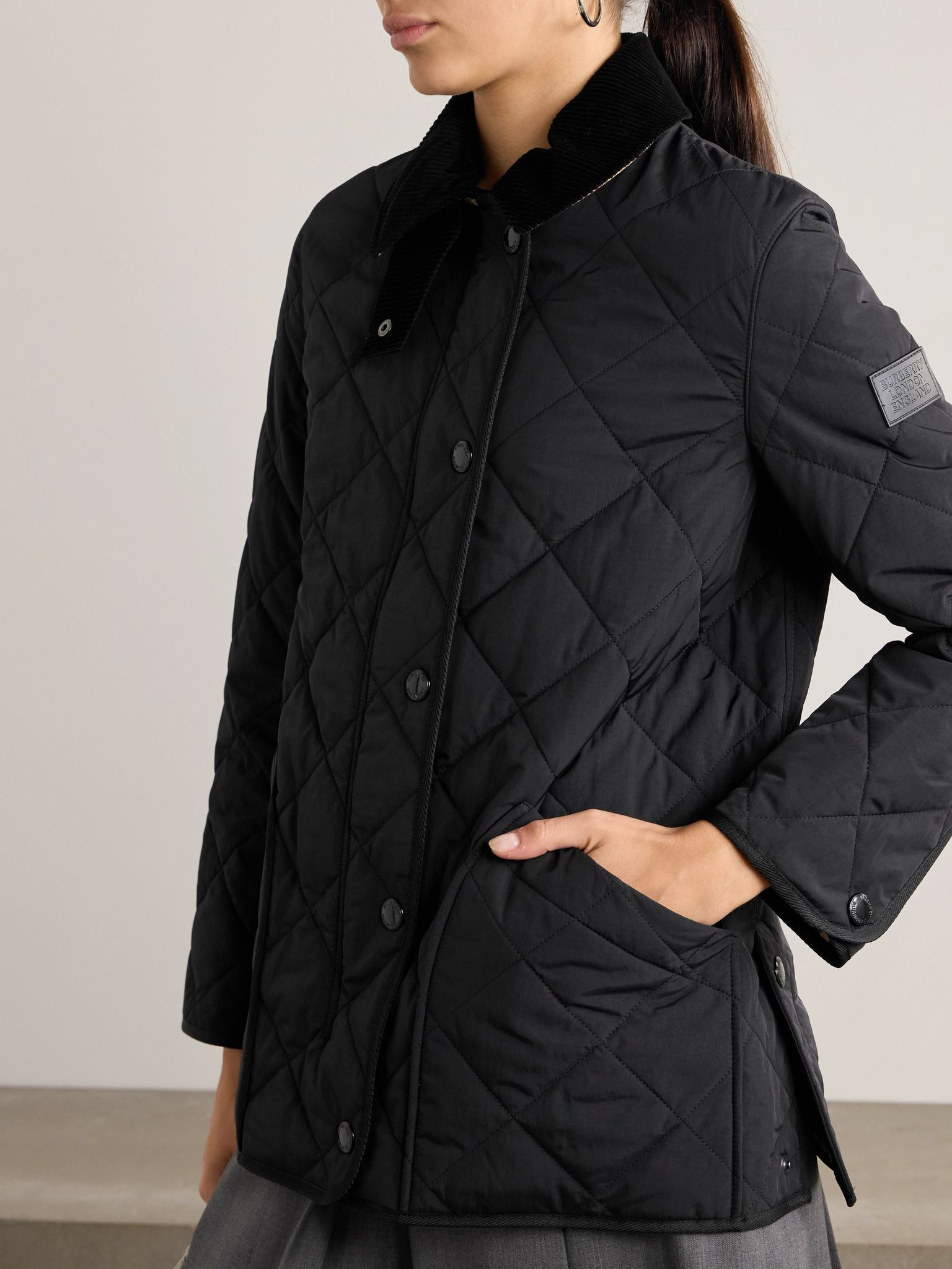 Corduroy-trimmed quilted shell jacket Black - 3