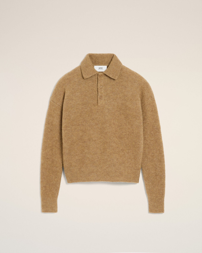 BROWN ALPACA AMI LONG SLEEVES POLO 1