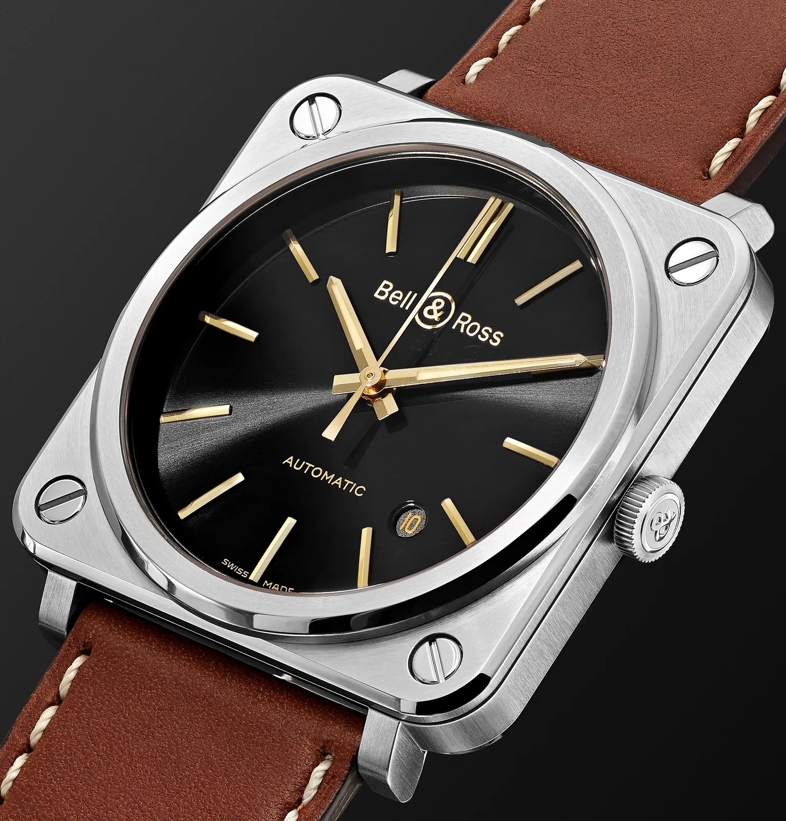 BR S-92 Golden Heritage Automatic 39mm Stainless Steel and Leather Watch, Ref. No. BRS92-ST-G-HE/SCA - 4