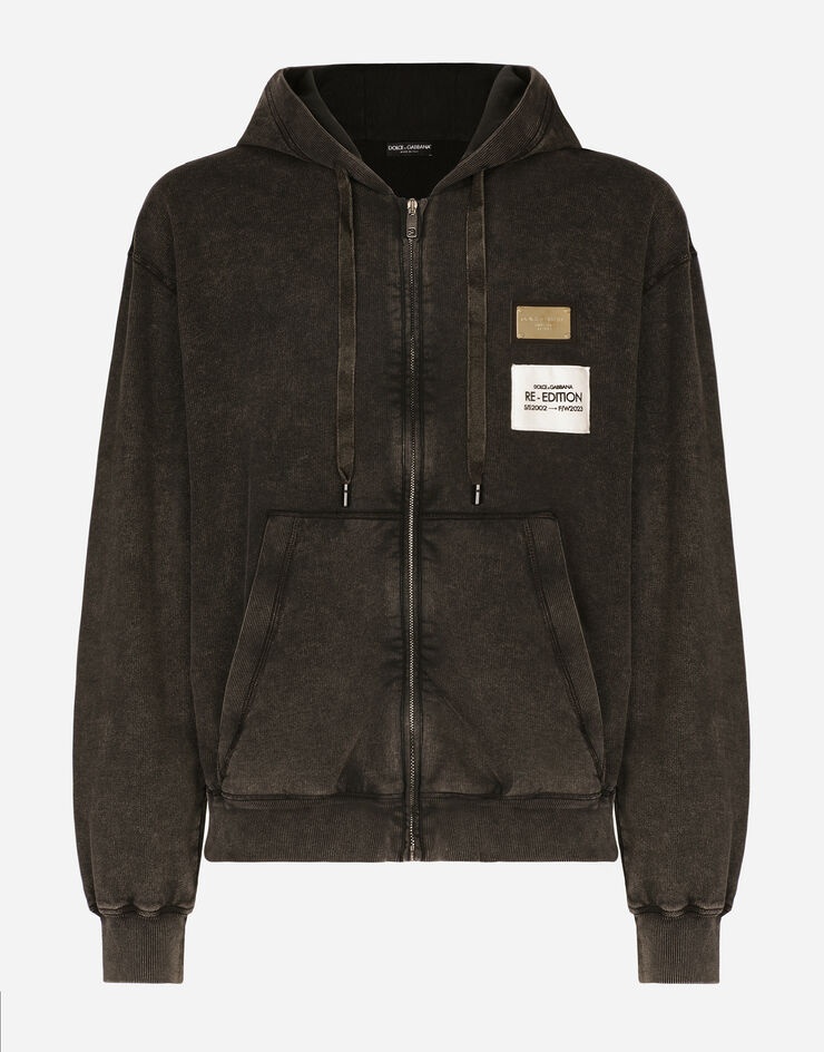 Washed jersey hoodie with logo zipper - 1