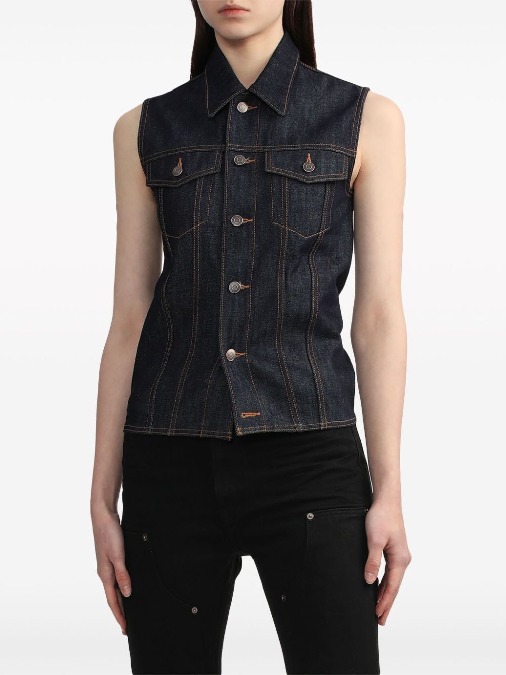 sleeveless denim vest - 3
