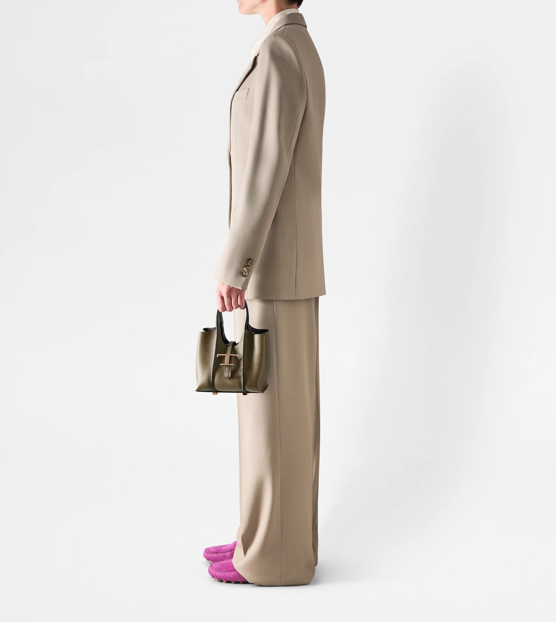 T TIMELESS SHOPPING BAG IN LEATHER MICRO - BEIGE - 2