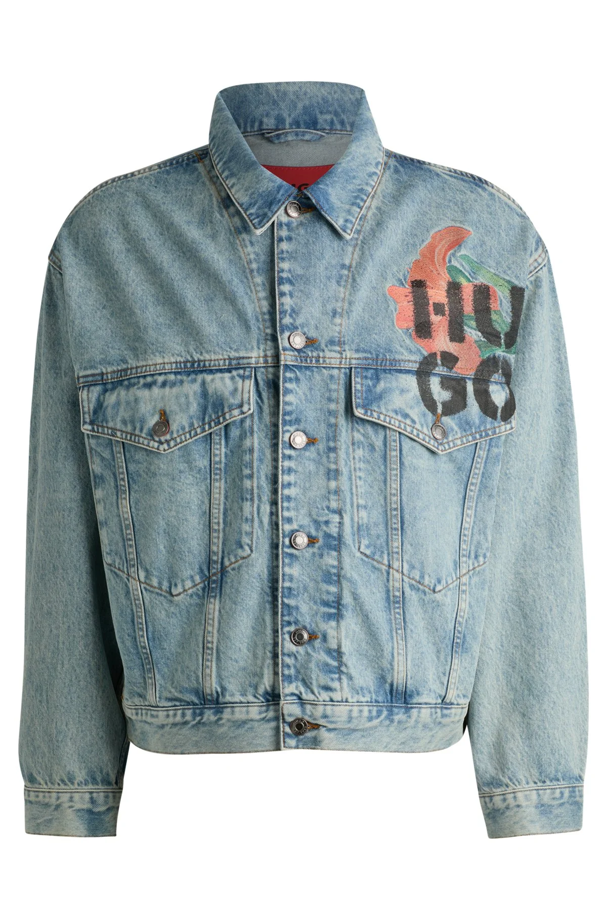 REGULAR-FIT JACKET IN RIGID DENIM WITH LOGO PRINTS - 1