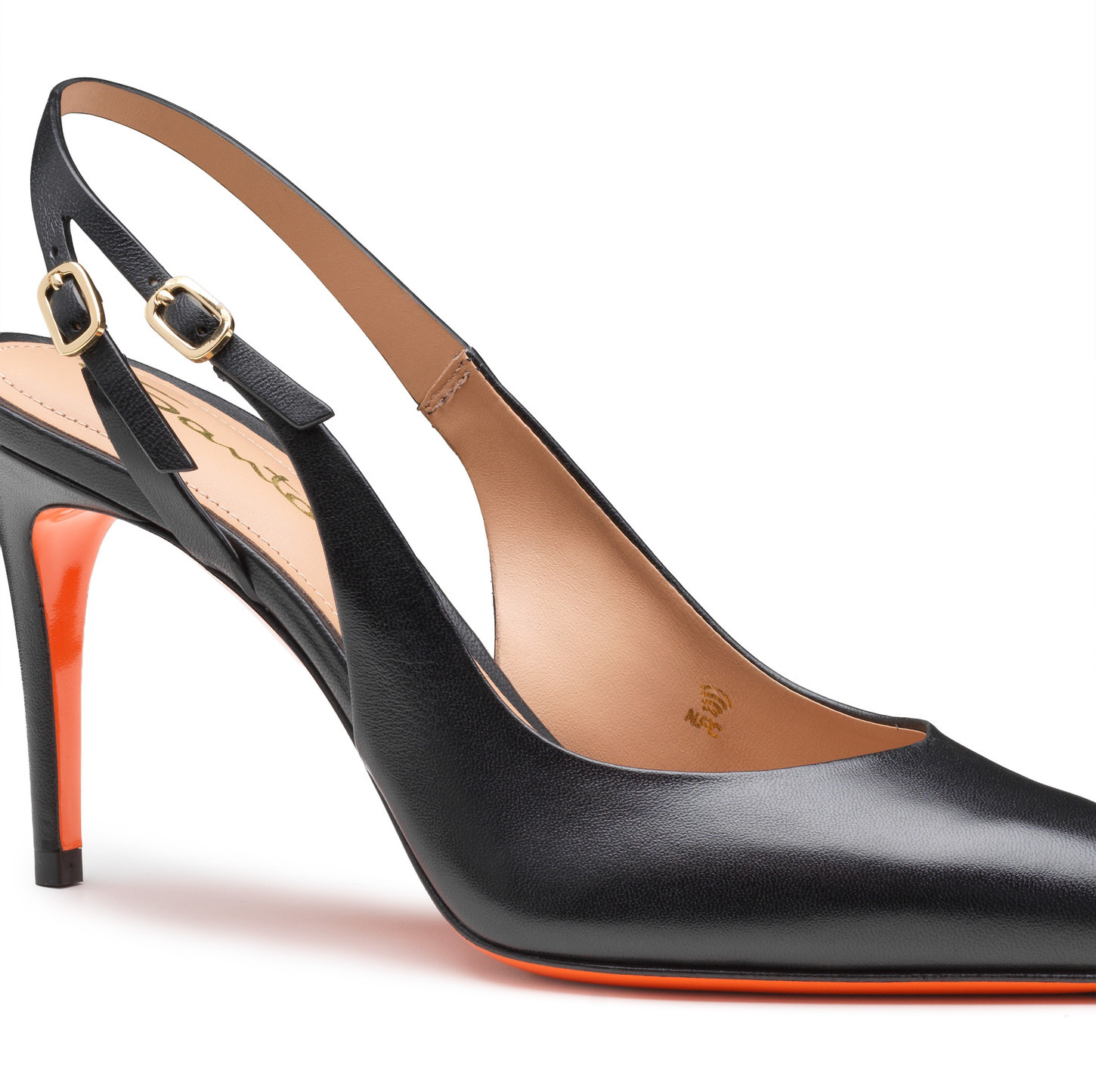 Women's black leather high-heel slingback - 5