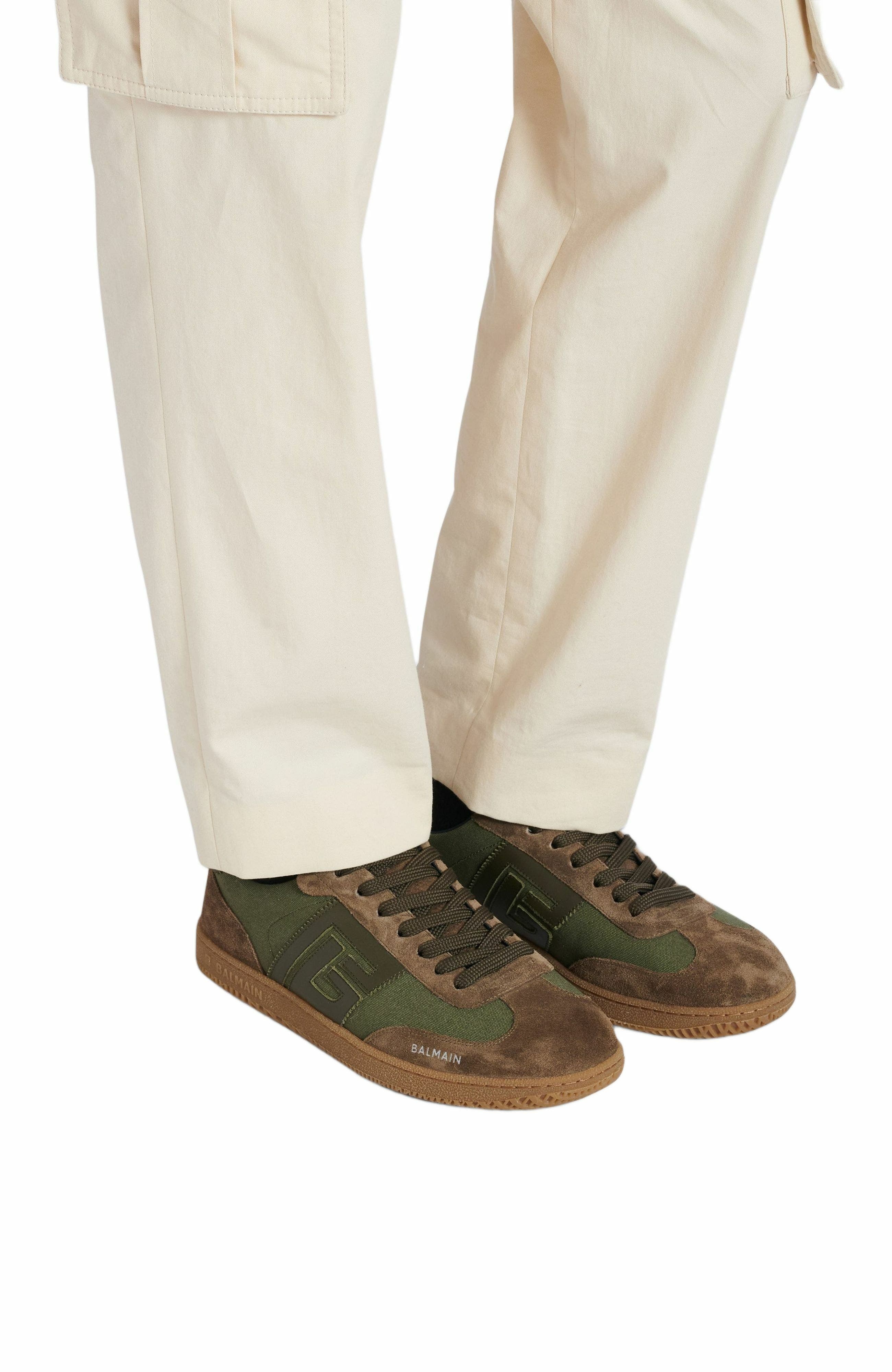 Balmain Swan trainers in leather and canvas in Khaki at Nordstrom - 2