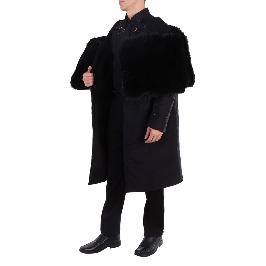 Burberry Men's Black Deconstructed Faux Fur Nylon Coat - 6