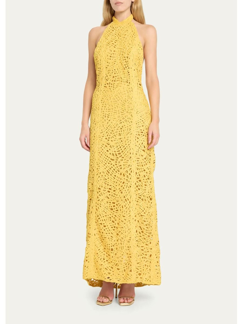 Fata Crochet Backless Halter Column Gown 4