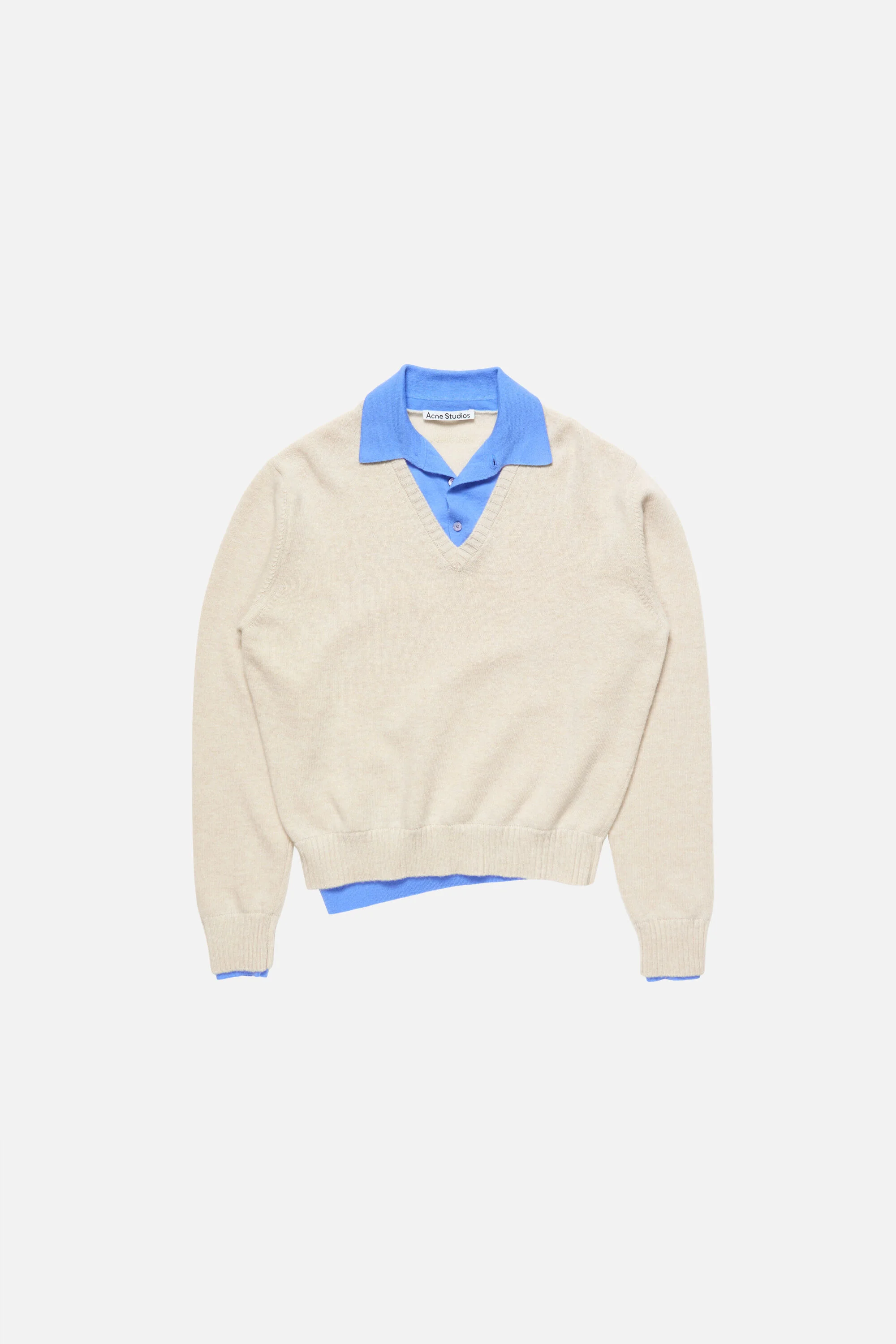 Layered Wool V-Neck Sweater - Dirty white - 1