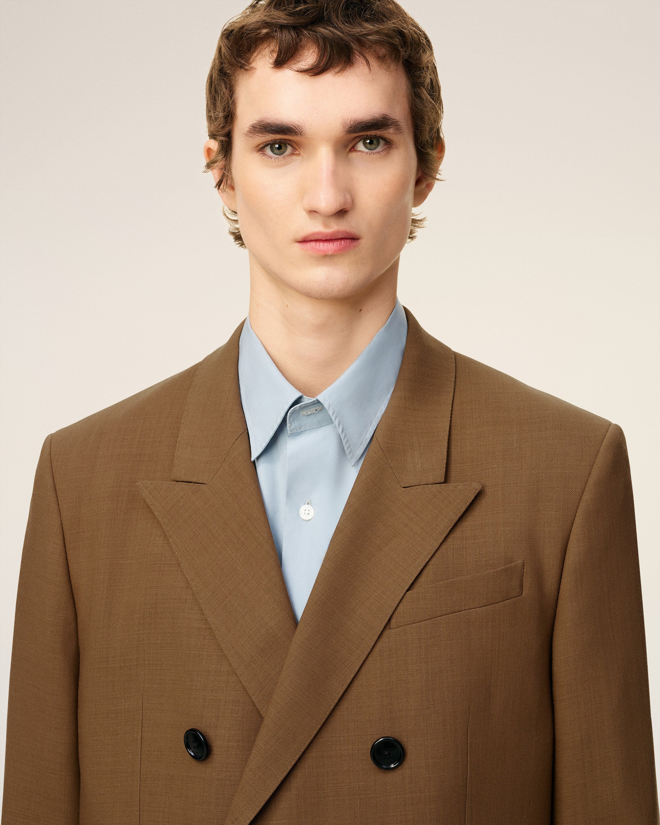 BROWN WOOL DOUBLE BREASTED JACKET - 8