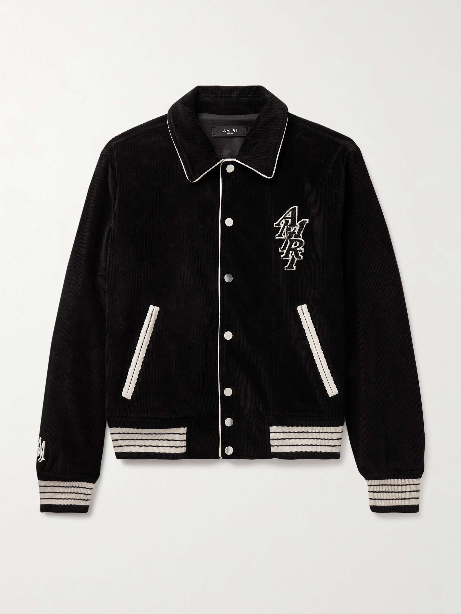 Logo-Appliquéd Leather-Trimmed Cotton-Blend Corduroy Varsity Jacket - 1