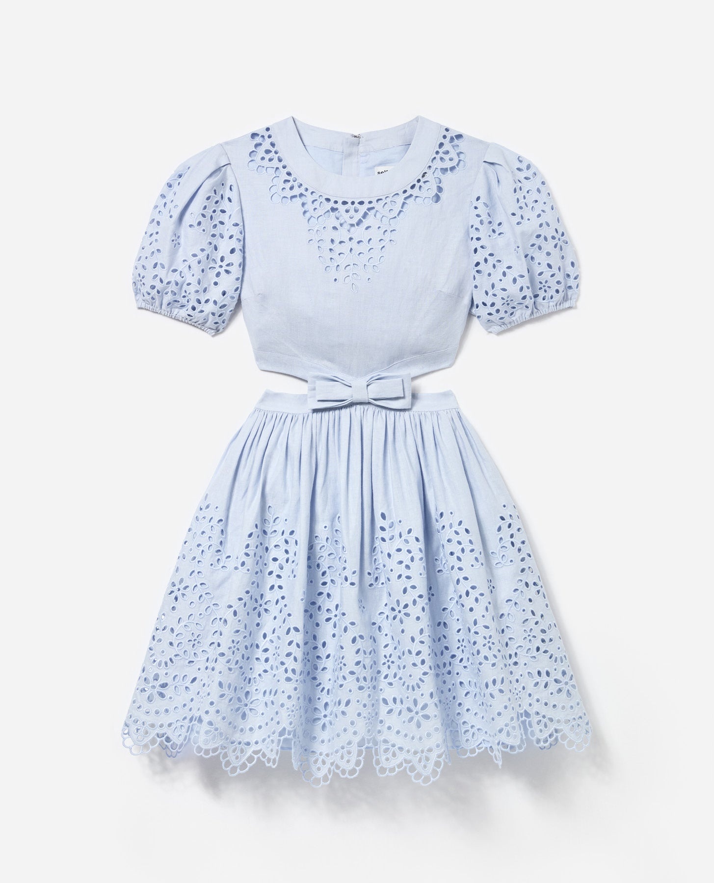 Blue Embroidered Linen Mini Dress - 6