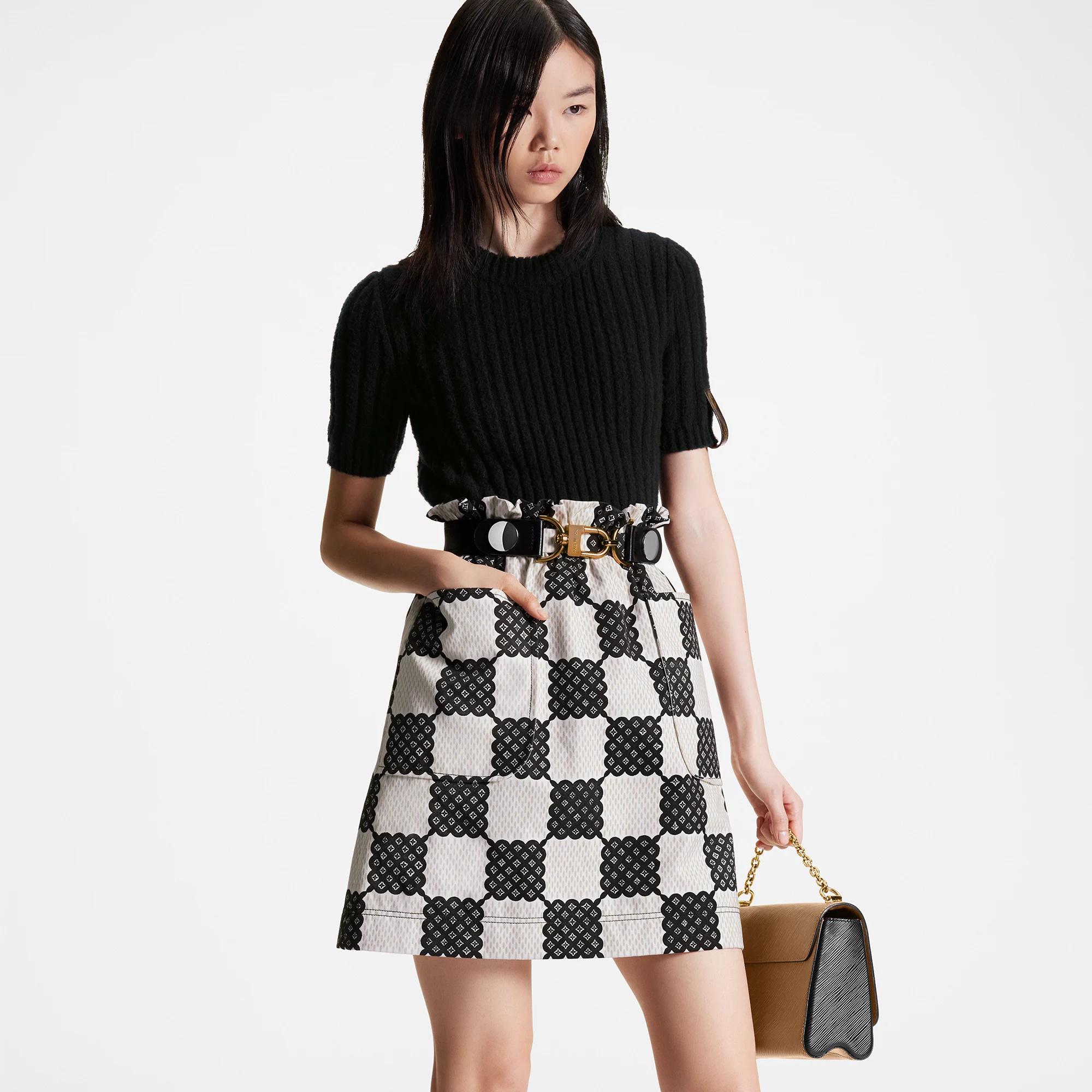 Bubble Damier Paperbag Mini Skirt - 5