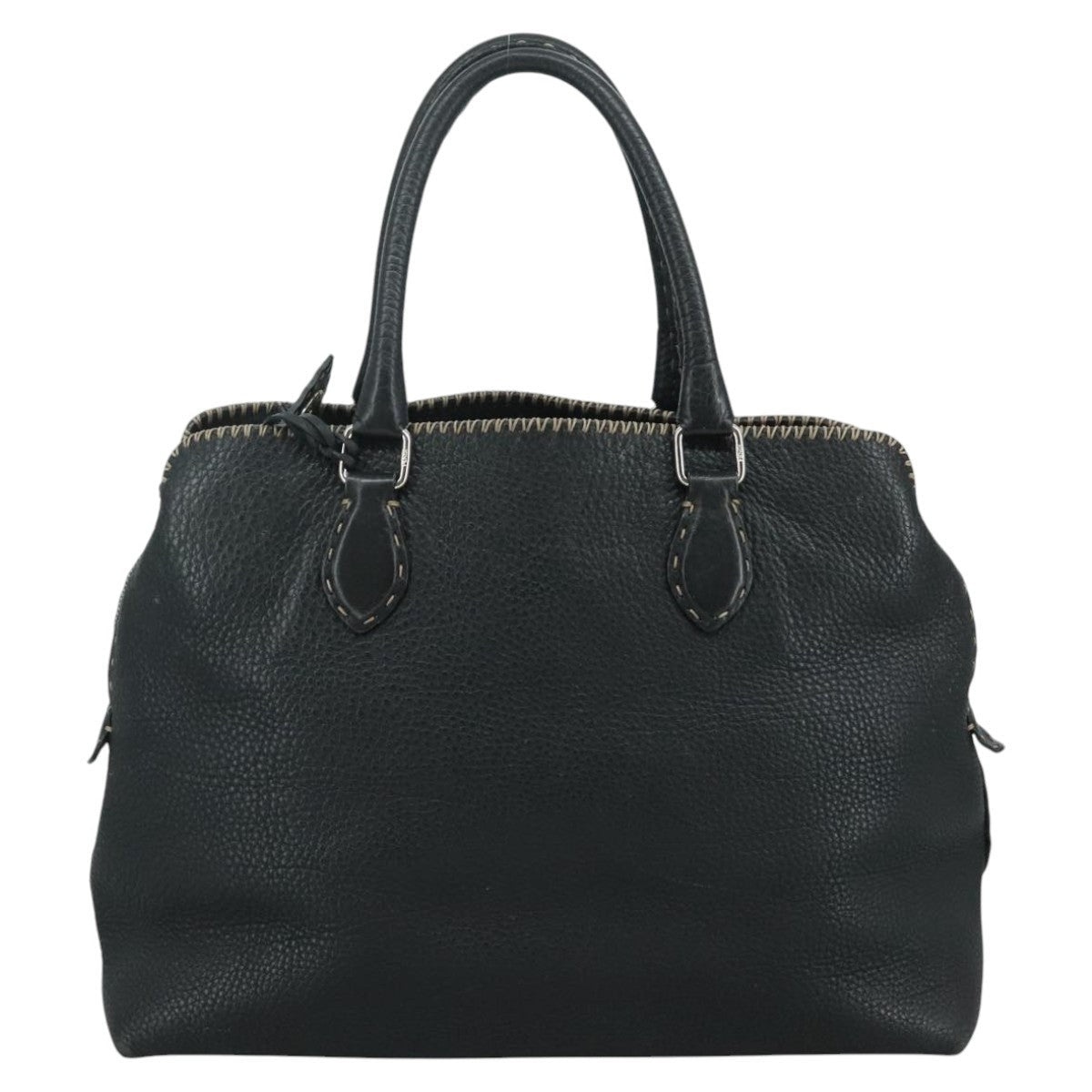 FENDI Celeria Hand Bag Leather Black Silver - 13