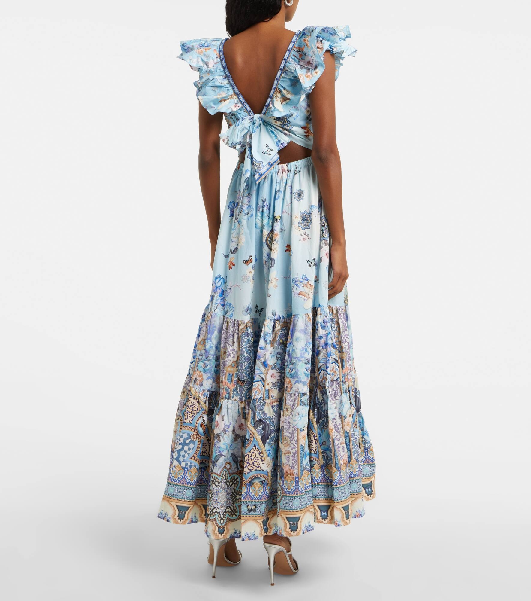 Shirred floral cotton maxi dress - 3