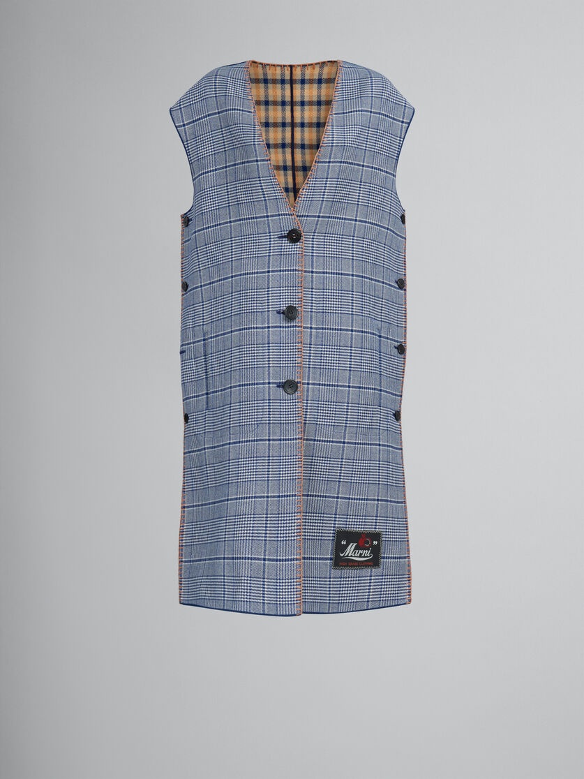 BLUE AND YELLOW CHECKED WOOL REVERSIBLE VEST - 1