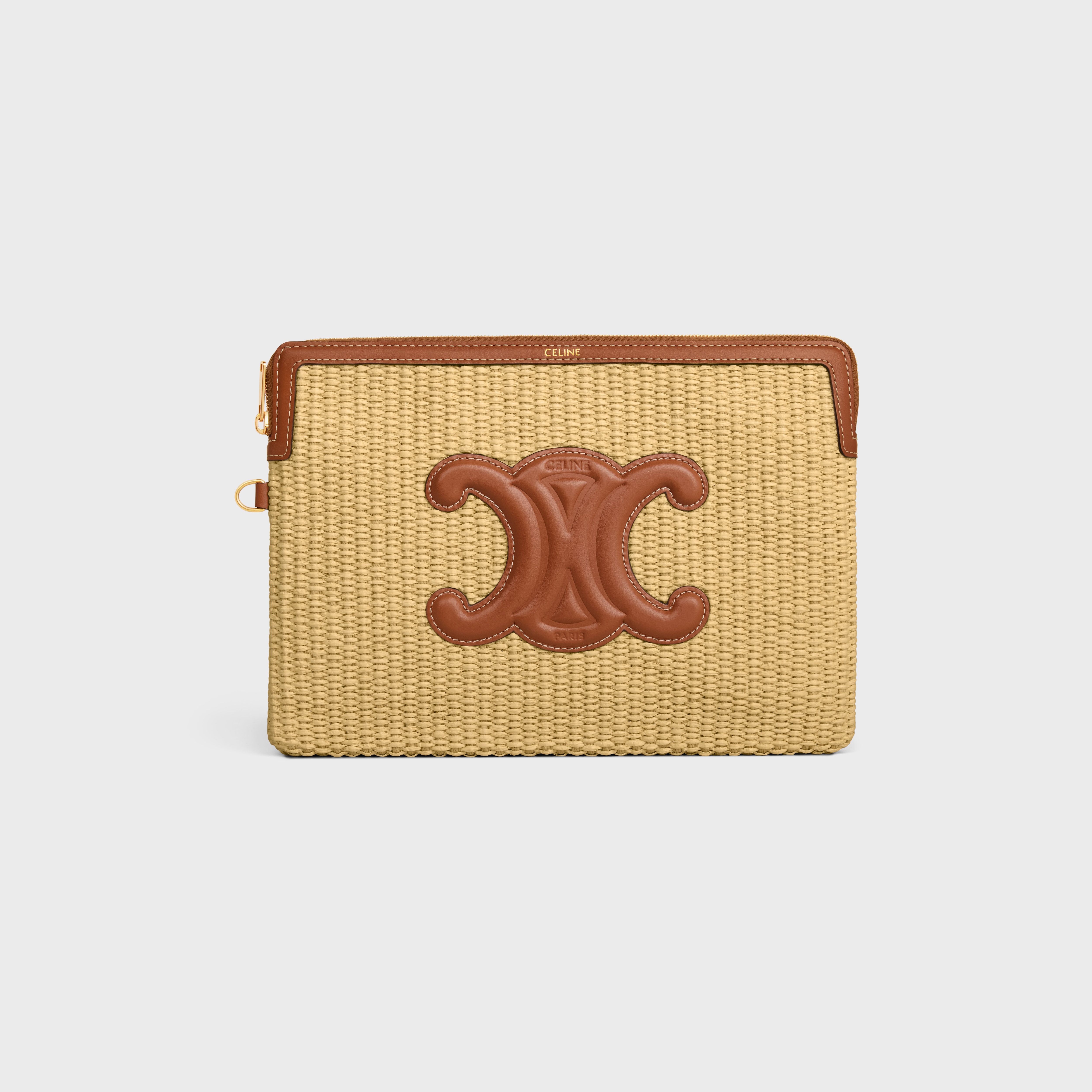 SMALL POUCH WITH STRAP in RAFFIA EFFECT TEXTILE AND CALFSKIN - 2