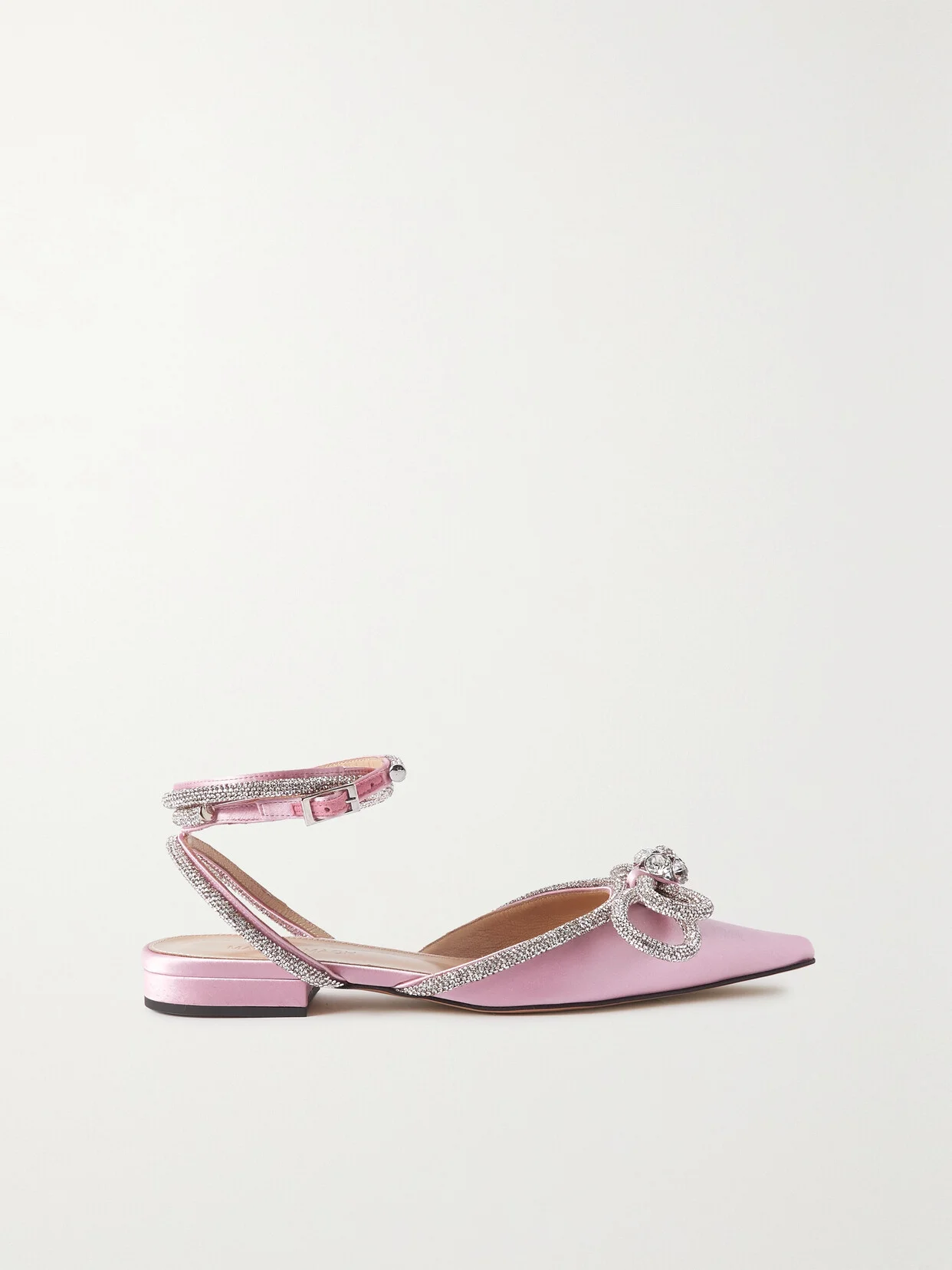 Double Bow Crystal-embellished Satin Point-toe Flats - 1