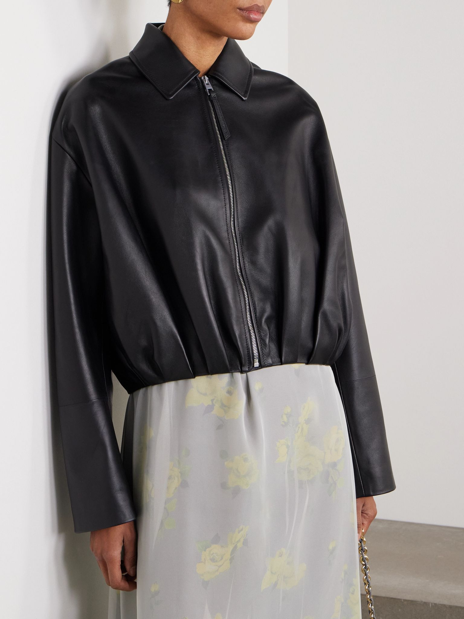 Gathered leather jacket Black - 3