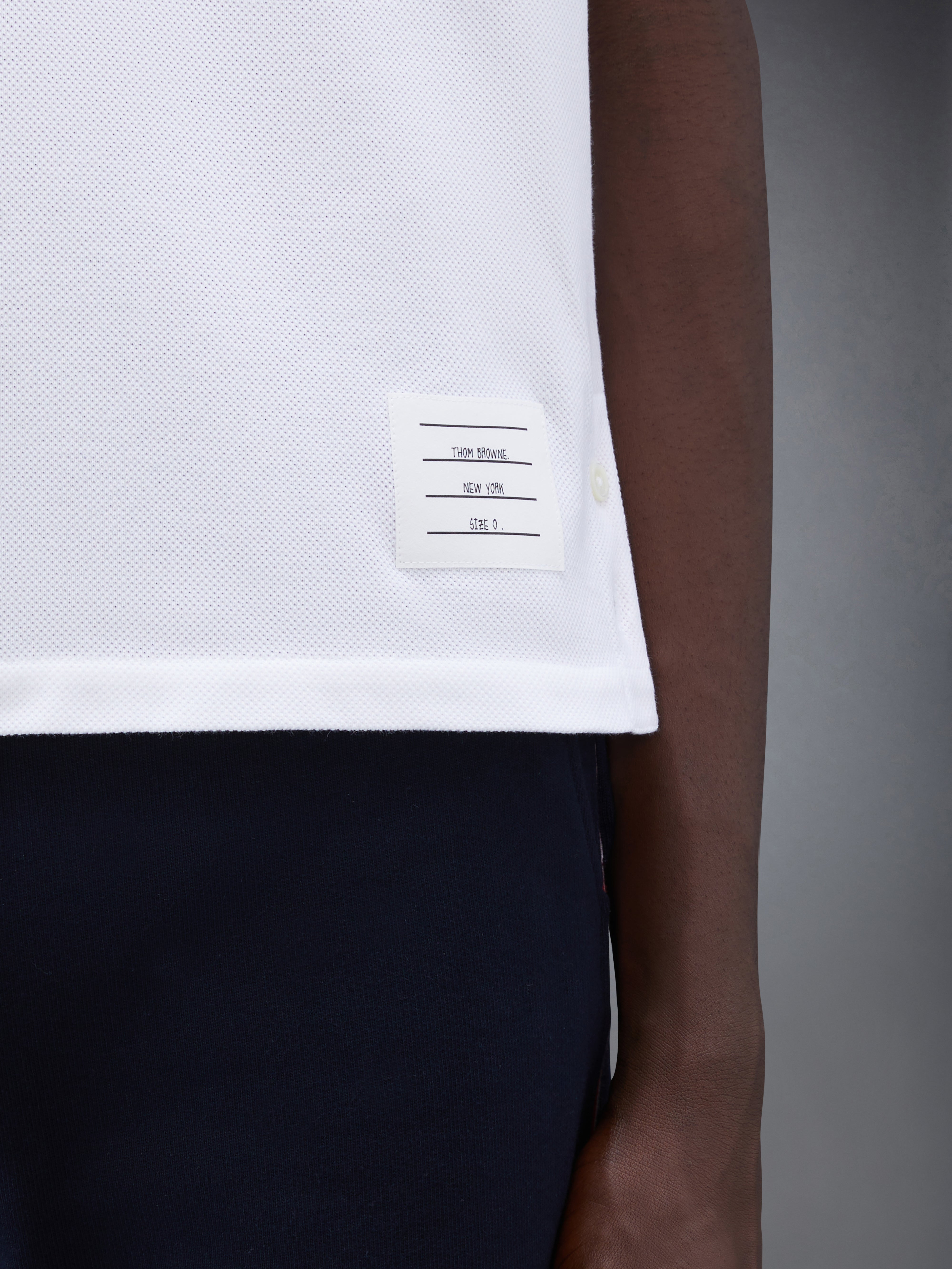 White Cotton Pique Center Back Stripe Relaxed Fit Polo - 5