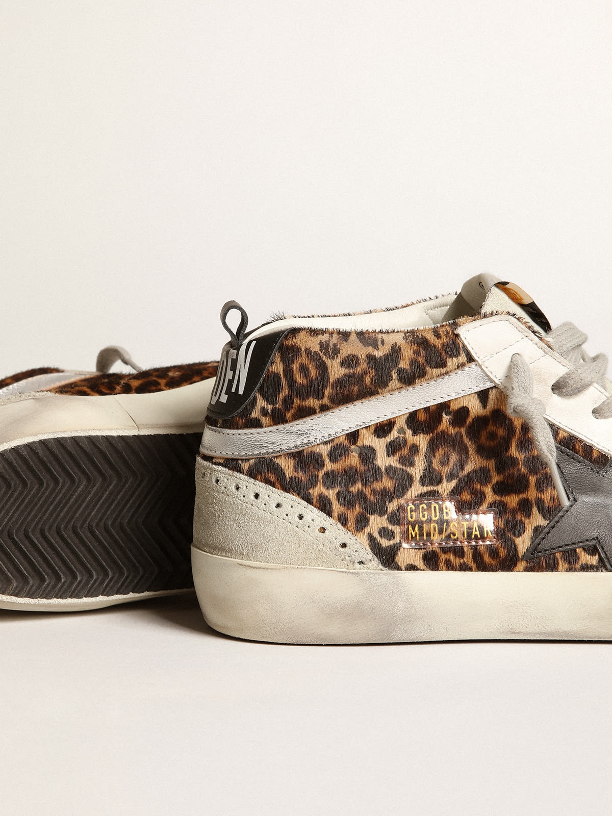 Mid Star sneakers in leopard-print pony skin with black leather star and silver laminated leather fl - 3