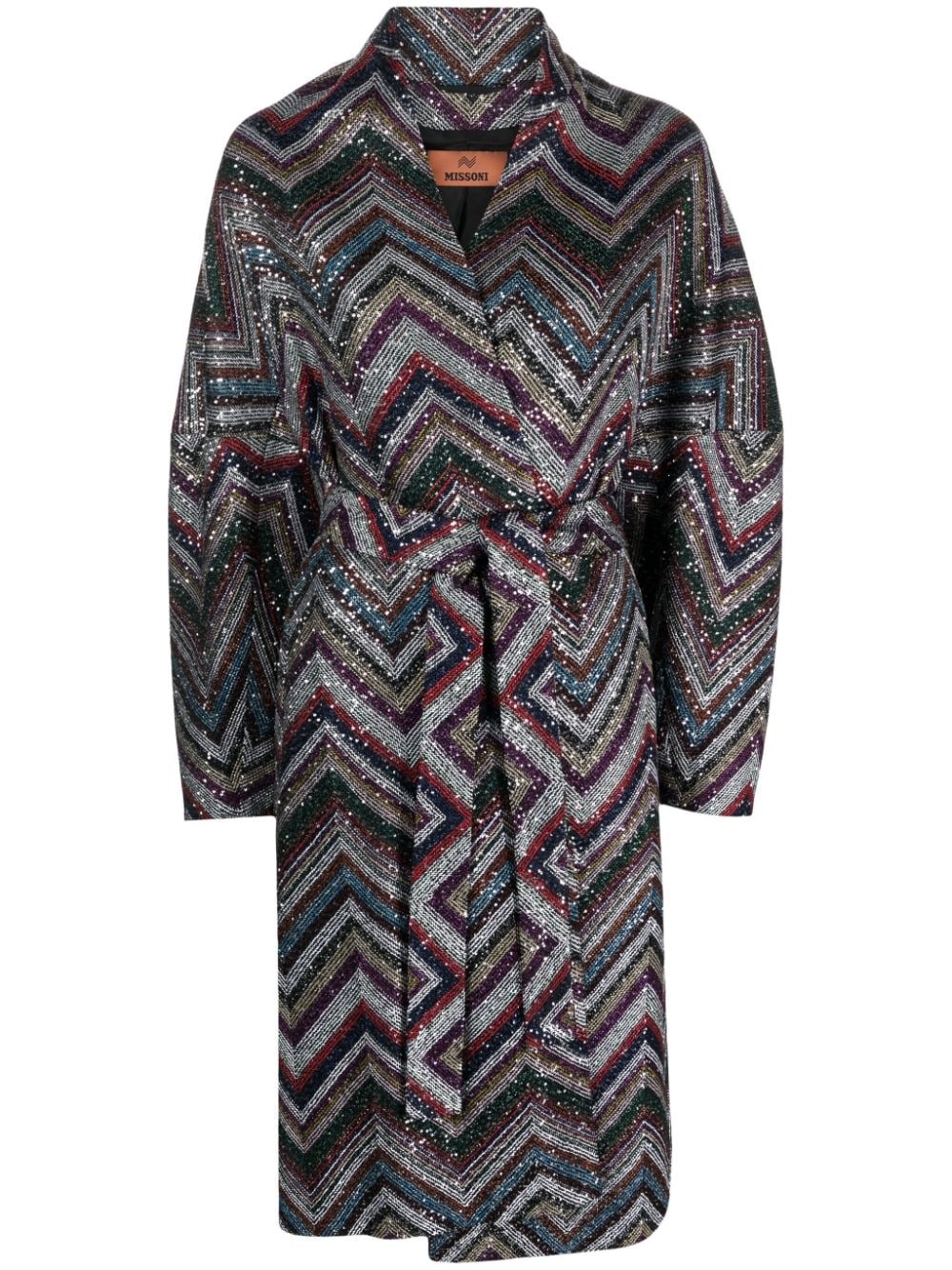 Zigzag sequin-embellished belted coat - 1