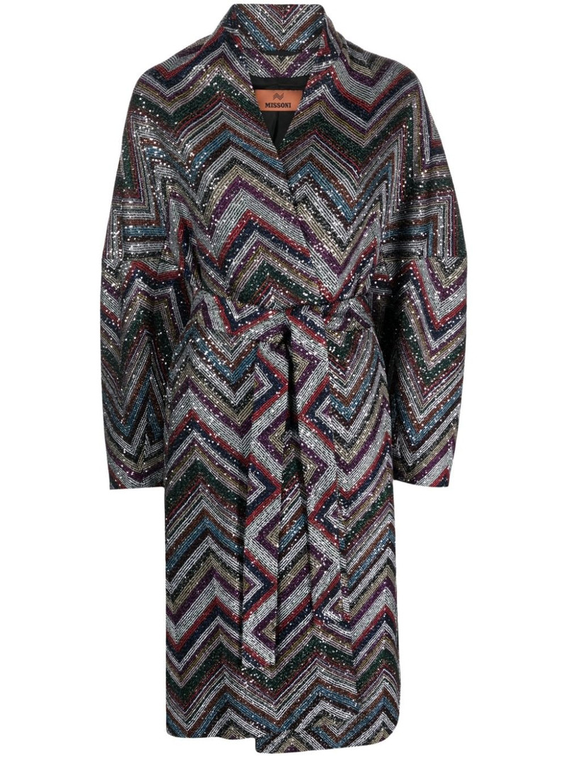 Zigzag sequin-embellished belted coat 1