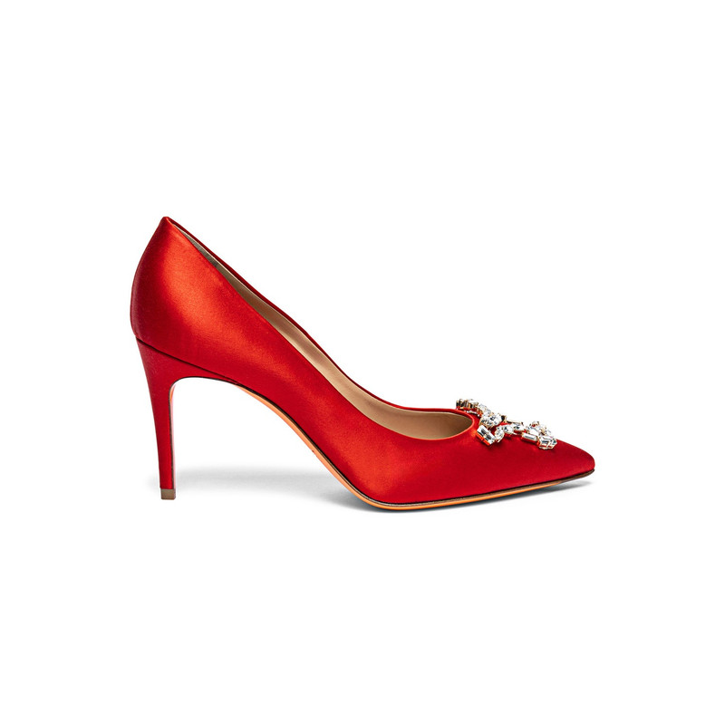 Women's red satin high-heel Santoni Sibille pump 1