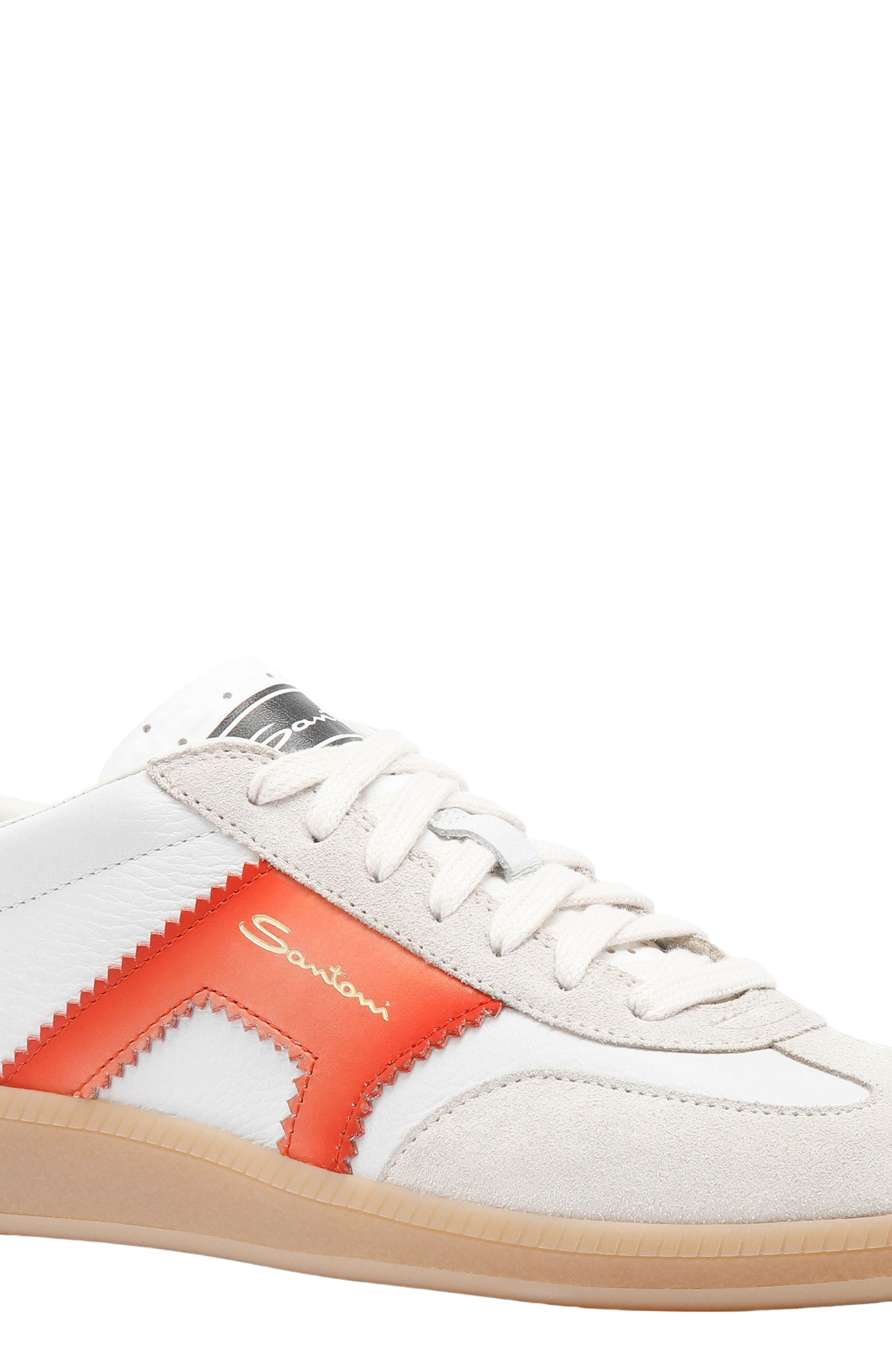 Santoni Women's leather and suede DBS Oly sneaker in White/Orange at Nordstrom - 5