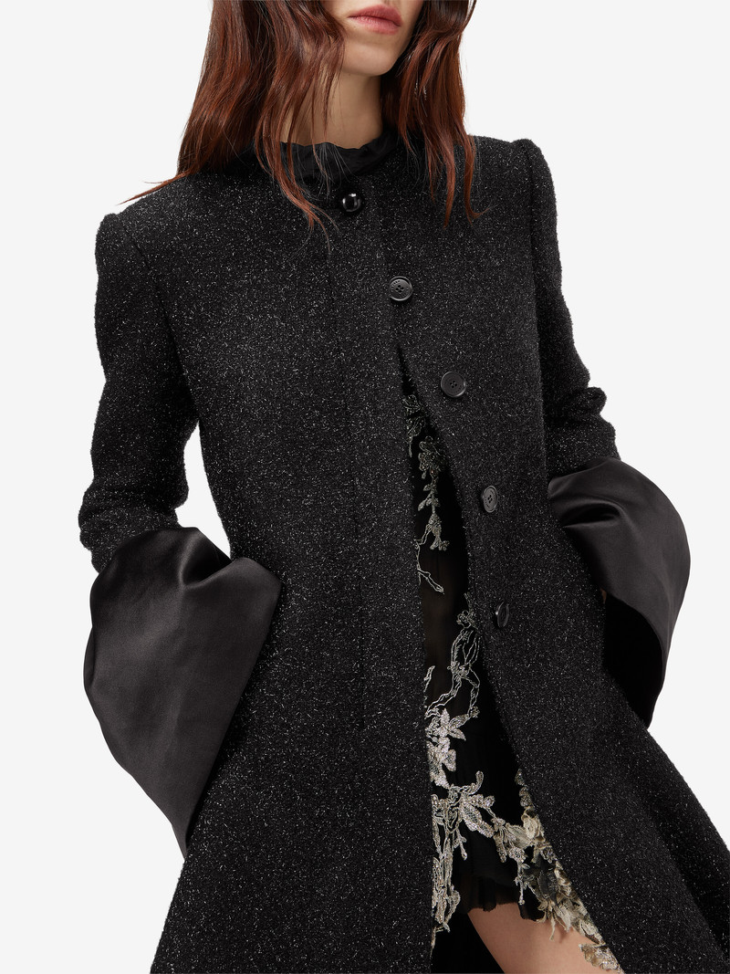 Women's Metallic Tweed High-low Coat in Black 5