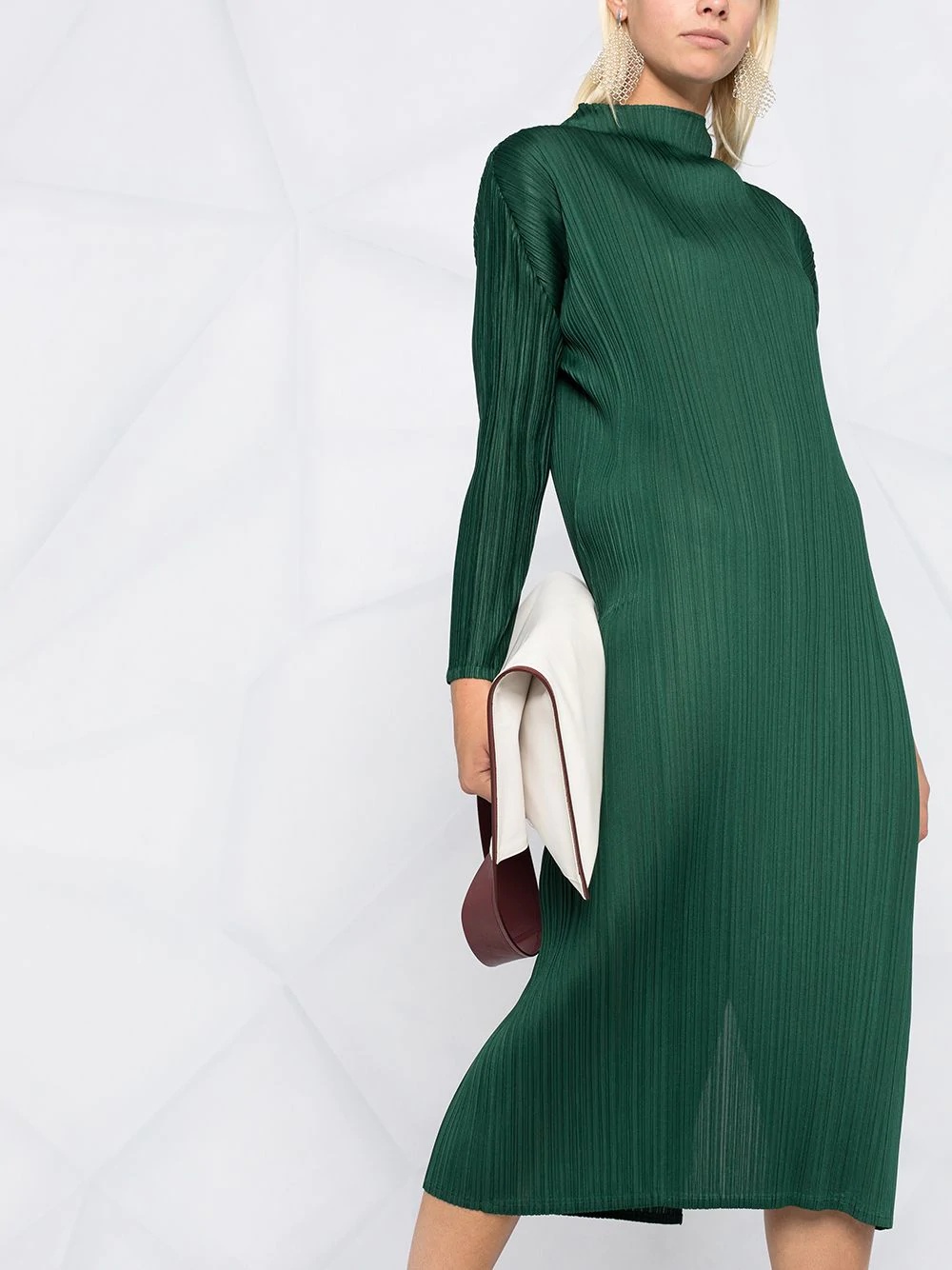 pleated long-sleeved midi dress - 5