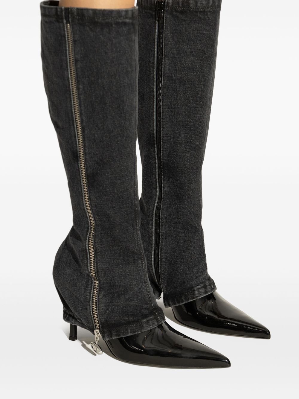 100mm denim-panel boots - 5