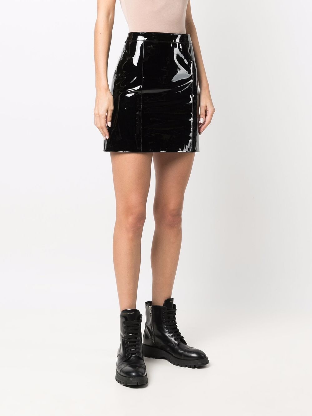 vinyl leather mini skirt - 3