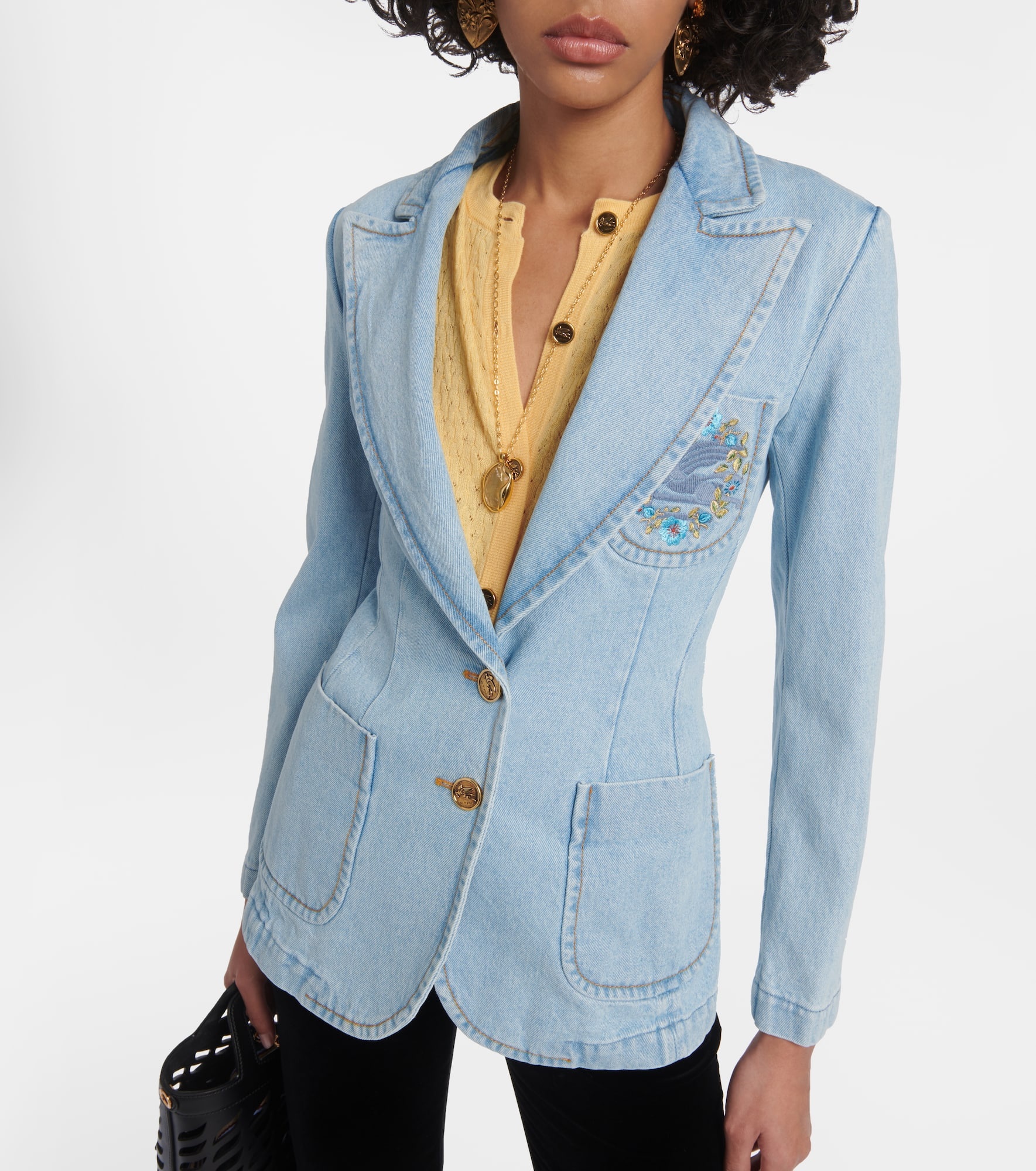Embroidered denim blazer - 4