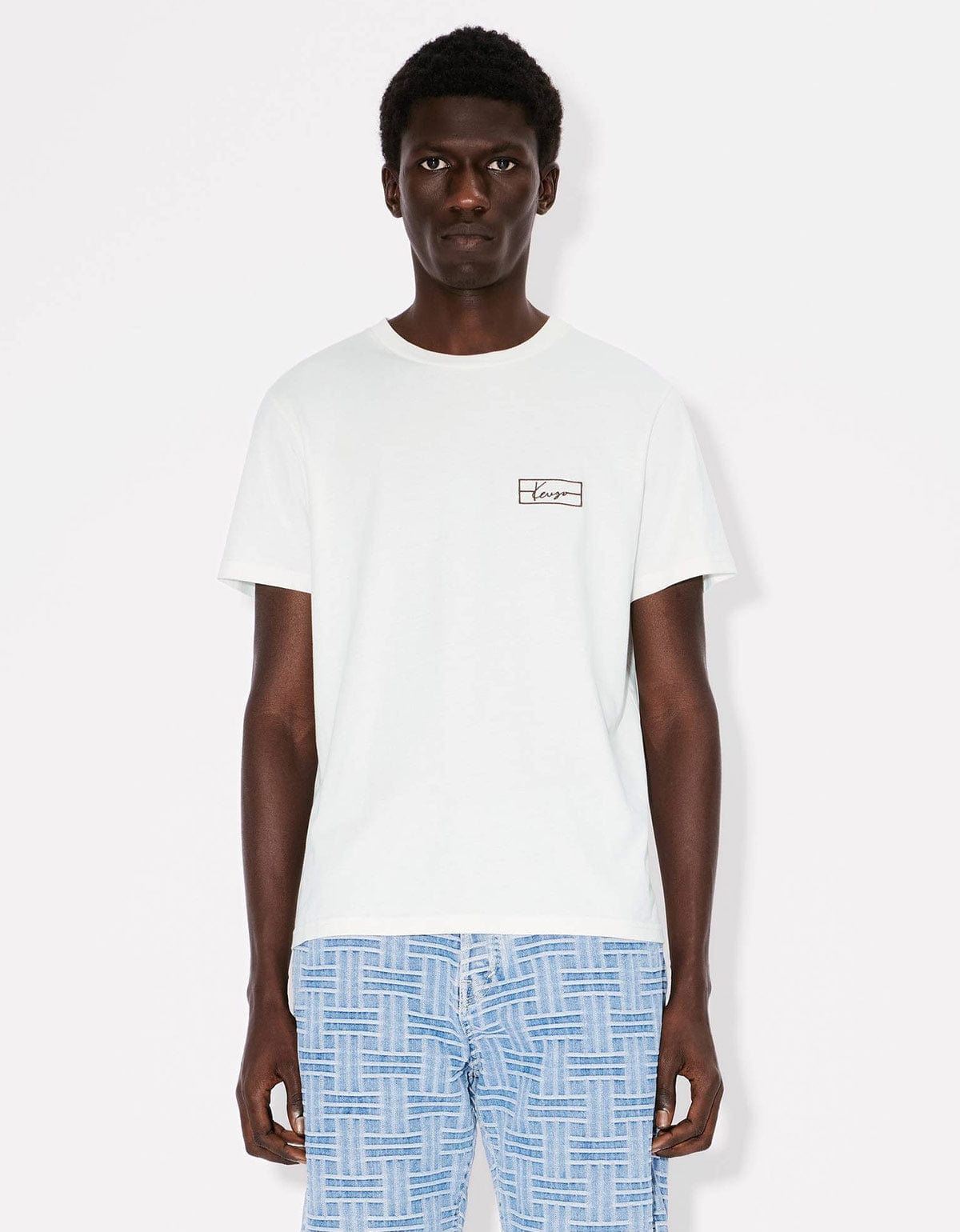Kenzo Weave White Logo Embroidered T-Shirt - 2