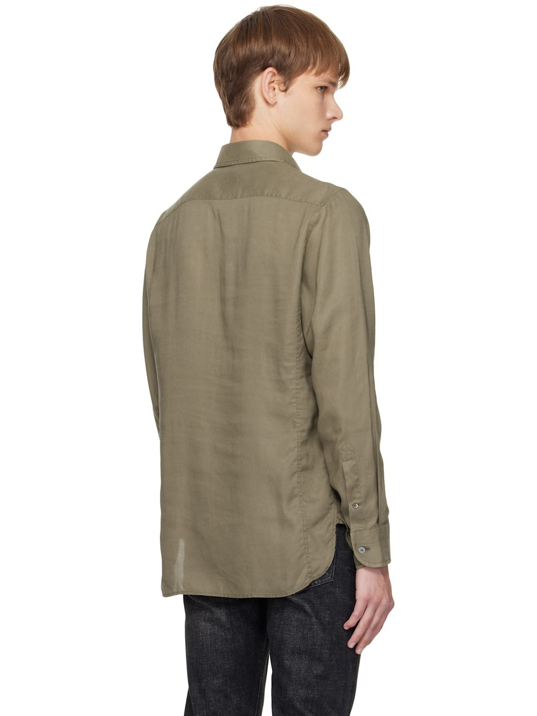 Khaki Gabardine Slim Fit Shirt - 3